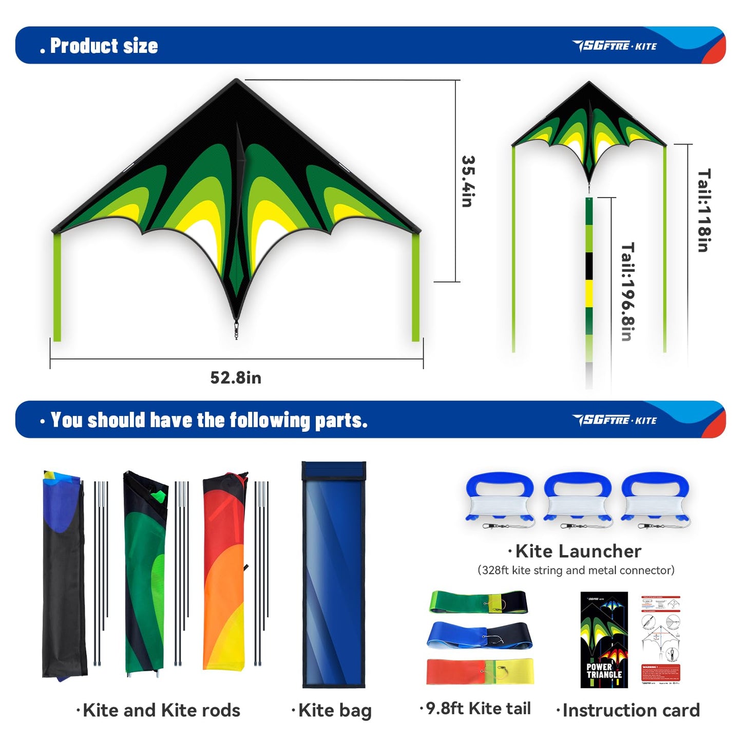 SGftre Delta Kite – Easy-to-Fly 52x35 in Delta Kite Set (Skyward Prairie 3-Piece)