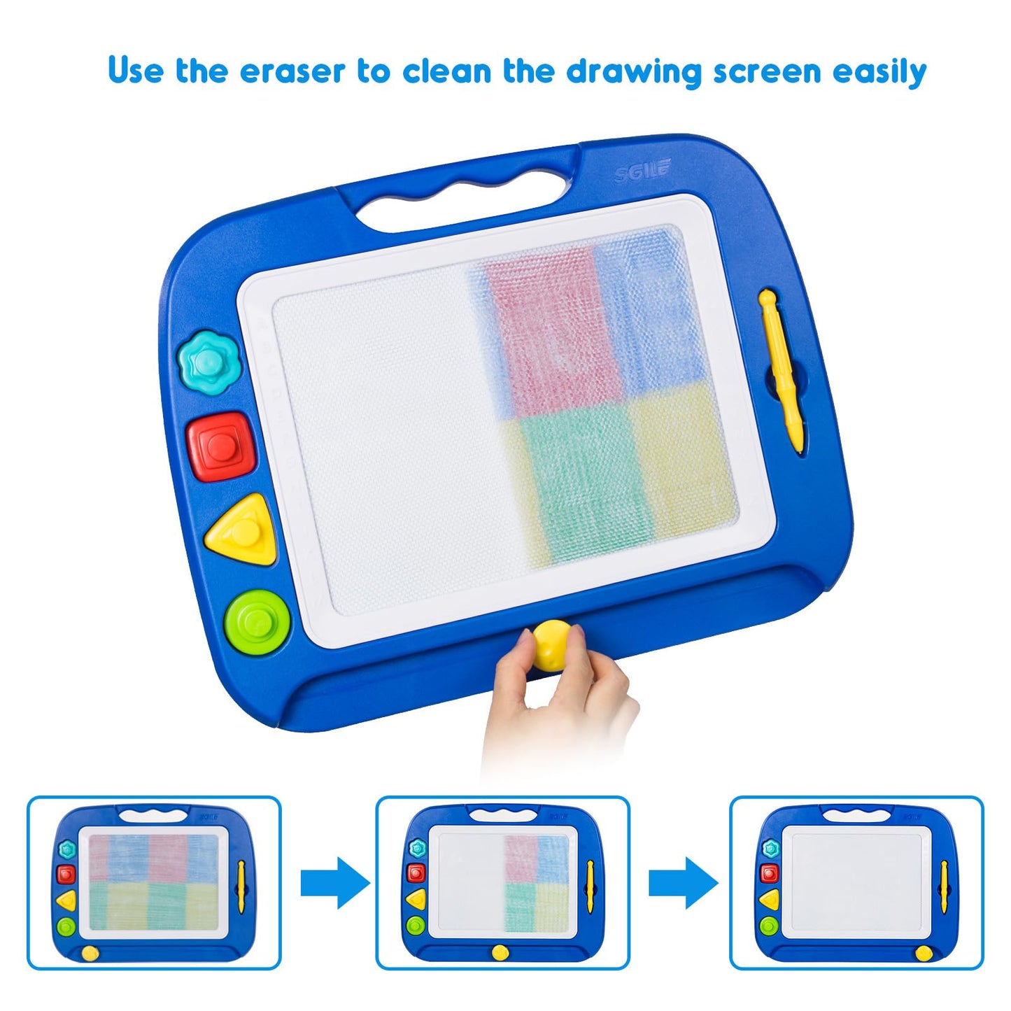 SGILE Large Magnetic Drawing Board for Kids – 16x13 in, Blue, Educational Toy