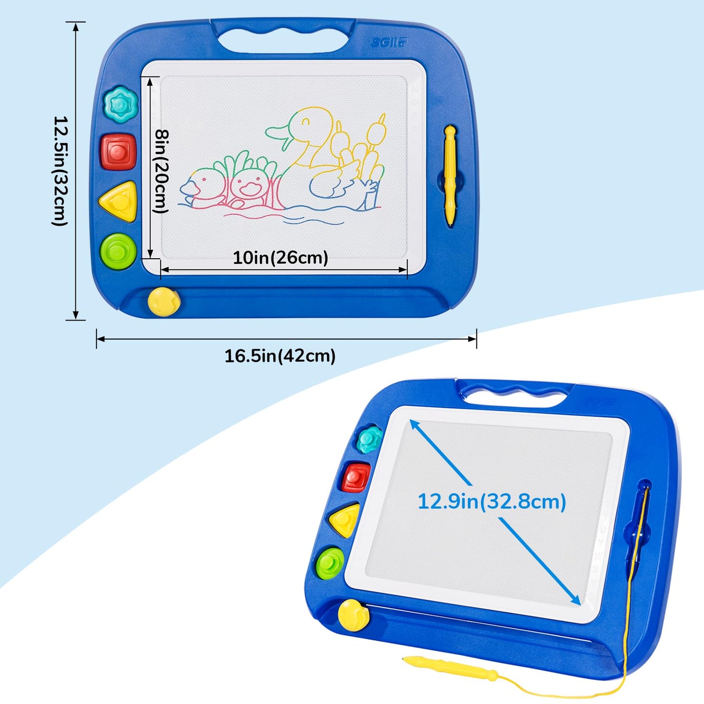 SGILE Large Magnetic Drawing Board for Kids – 16x13 in, Blue, Educational Toy