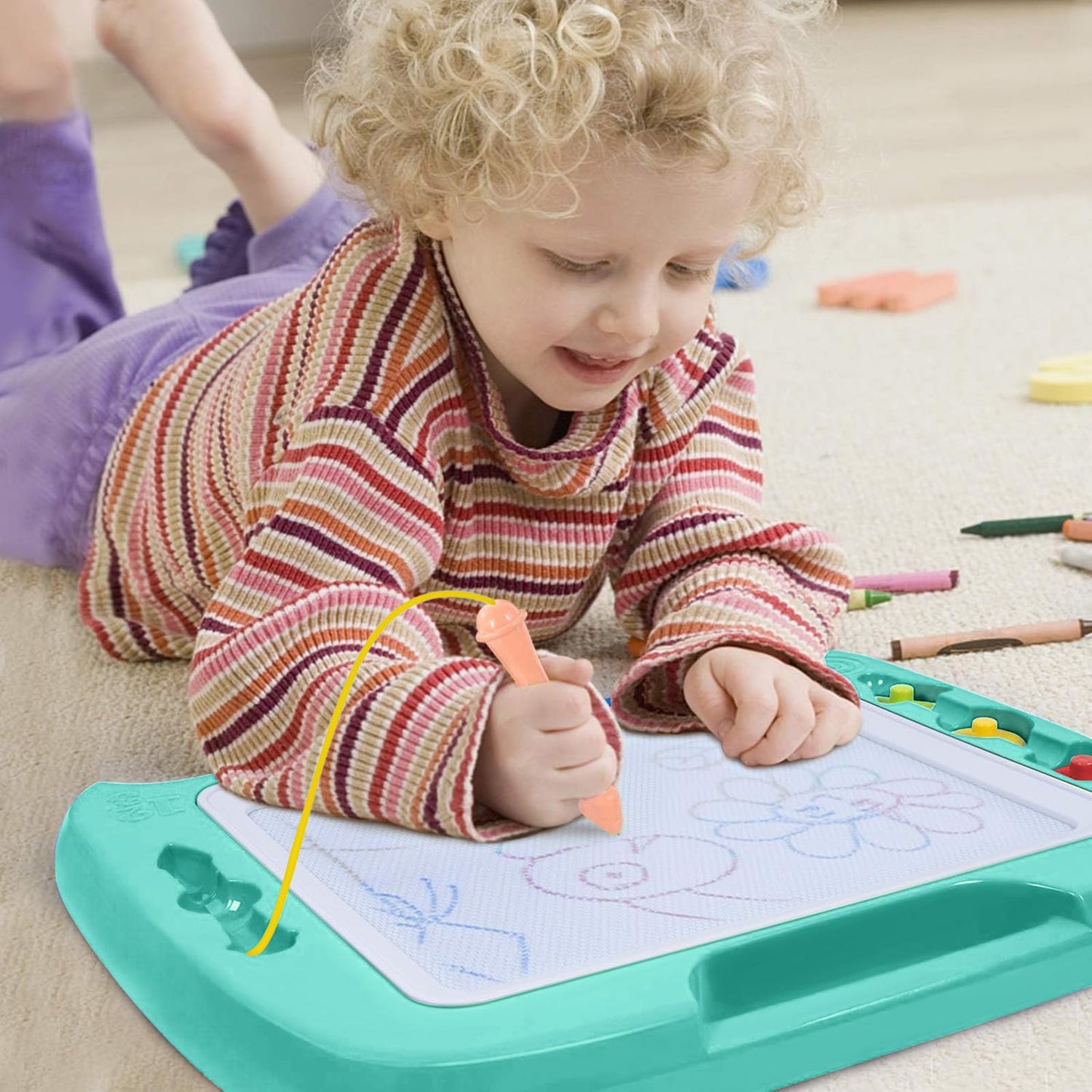 SGILE Large Magnetic Drawing Board for Kids | 16 x 13 in Etch & Sketch Pad with 4 Stamps | Safe, Non-BPA, Green