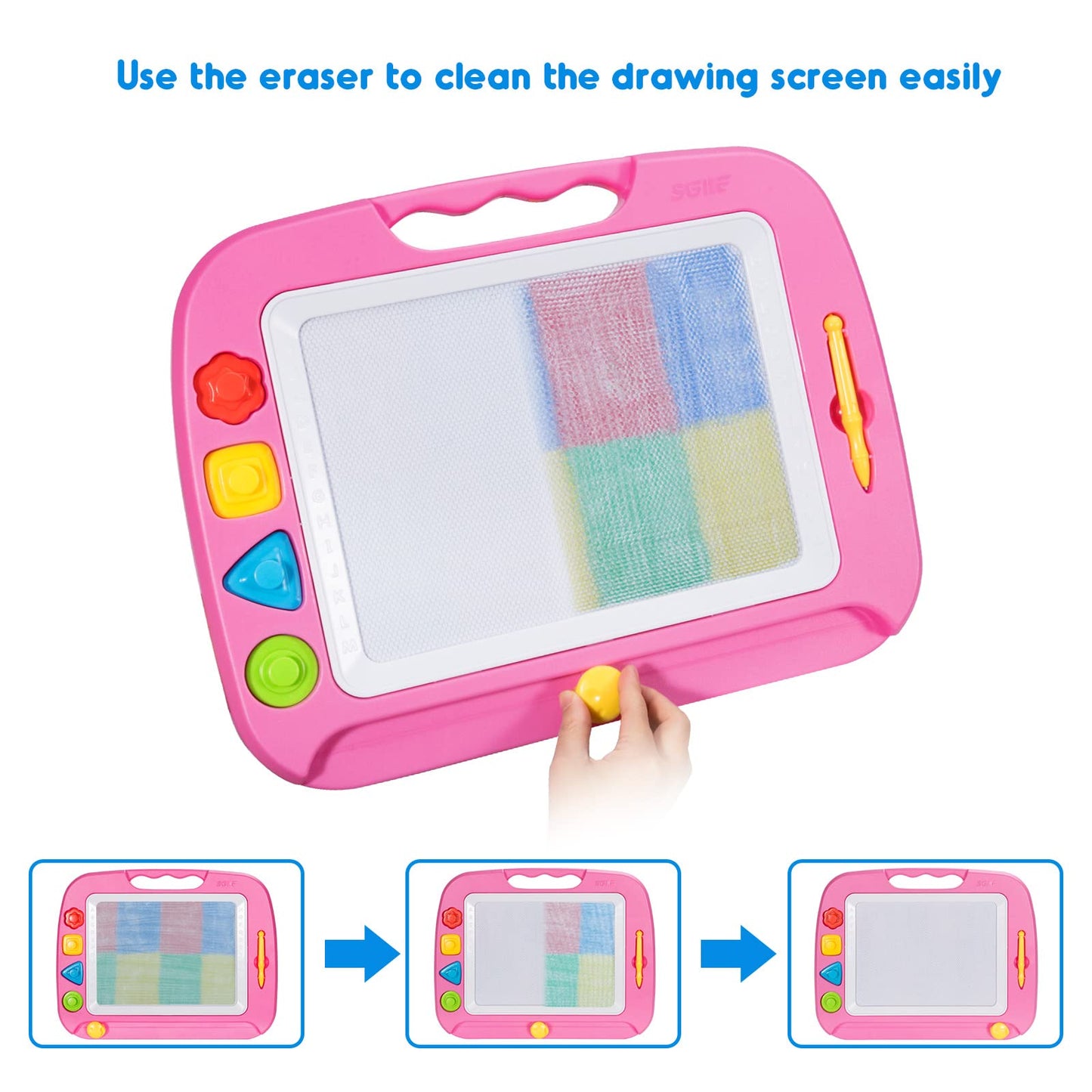 SGILE Large Magnetic Drawing Board for Kids – 16 x 13 in Pink