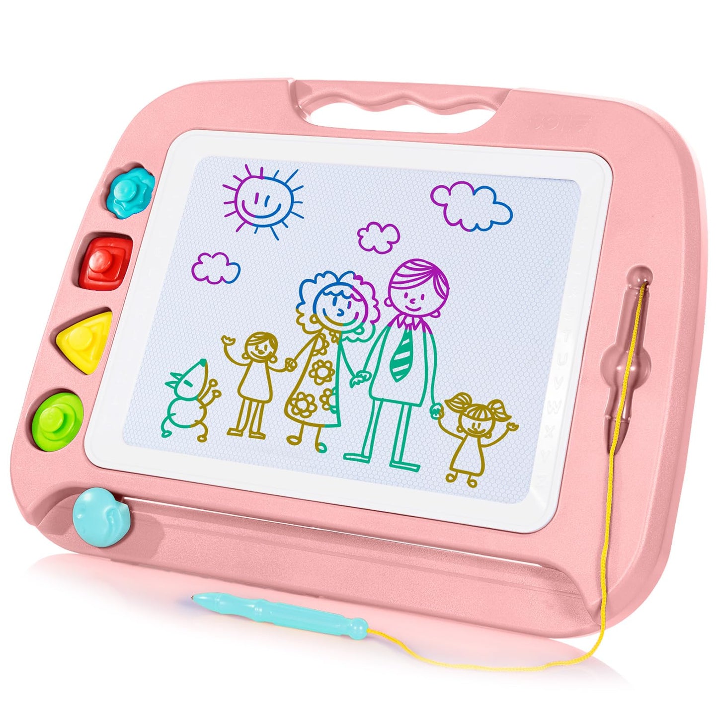 SGILE Large Magnetic Drawing Board for Kids – 16 x 13 in Pink with 4 Stamps