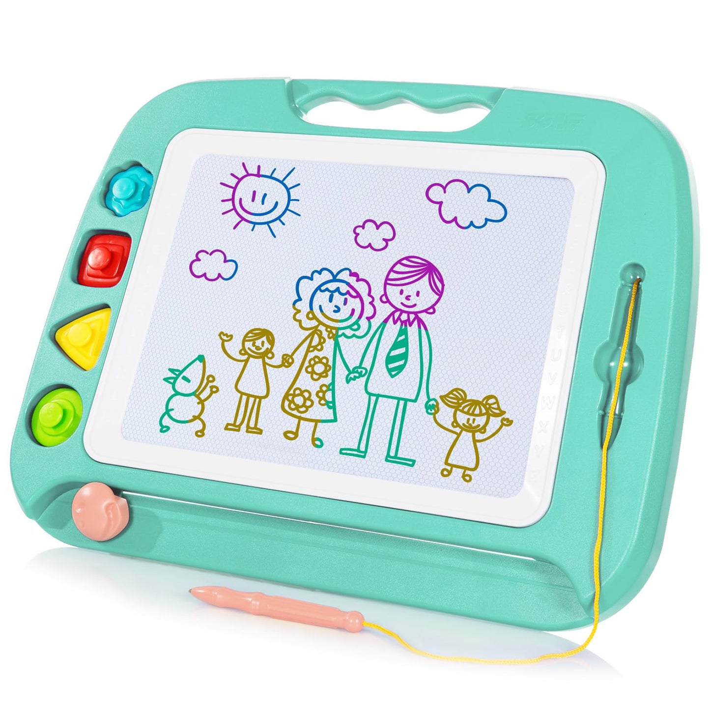 SGILE Large Magnetic Drawing Board for Kids | 16 x 13 in Etch & Sketch Pad with 4 Stamps | Safe, Non-BPA, Green