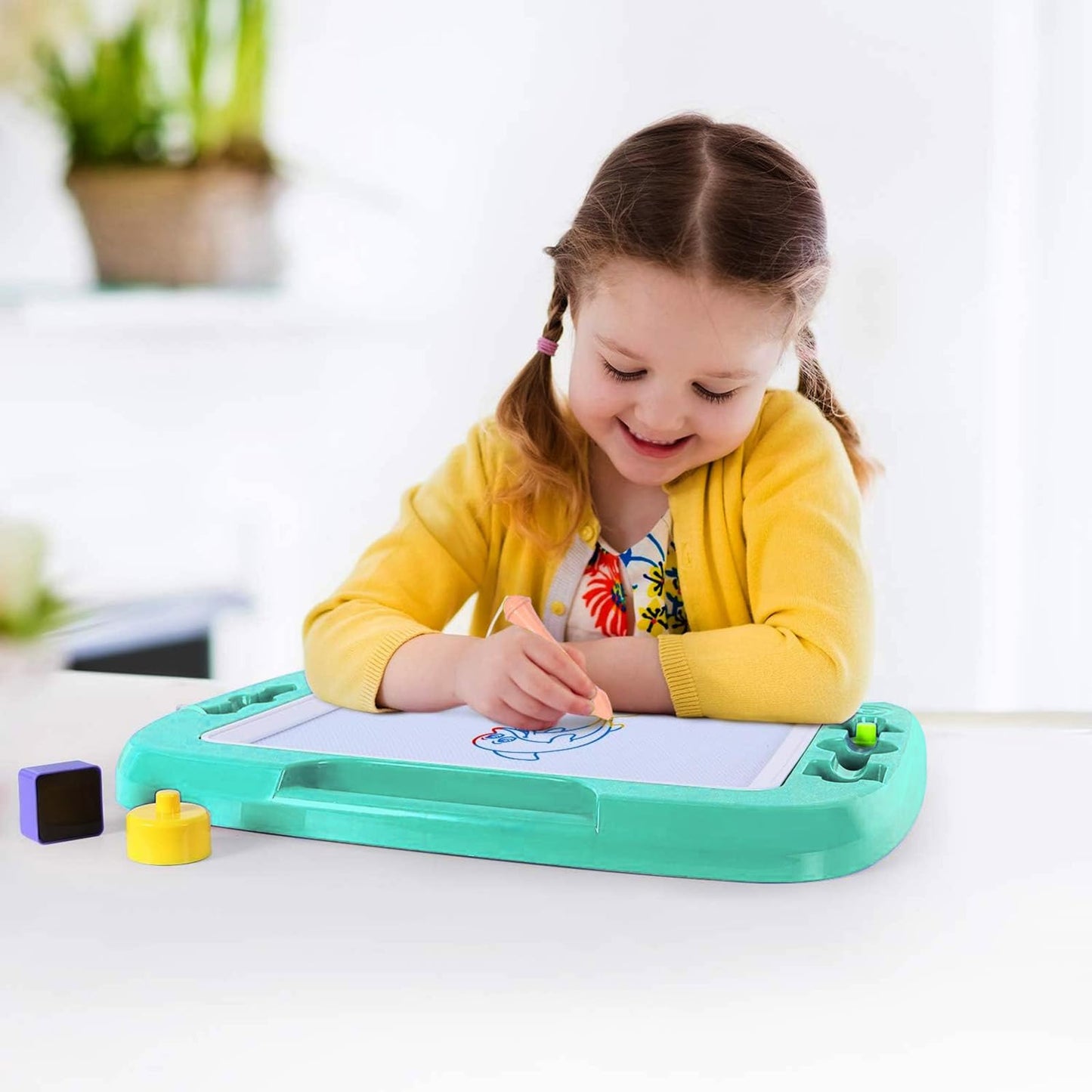 SGILE Large Magnetic Drawing Board for Kids | 16 x 13 in Etch & Sketch Pad with 4 Stamps | Safe, Non-BPA, Green