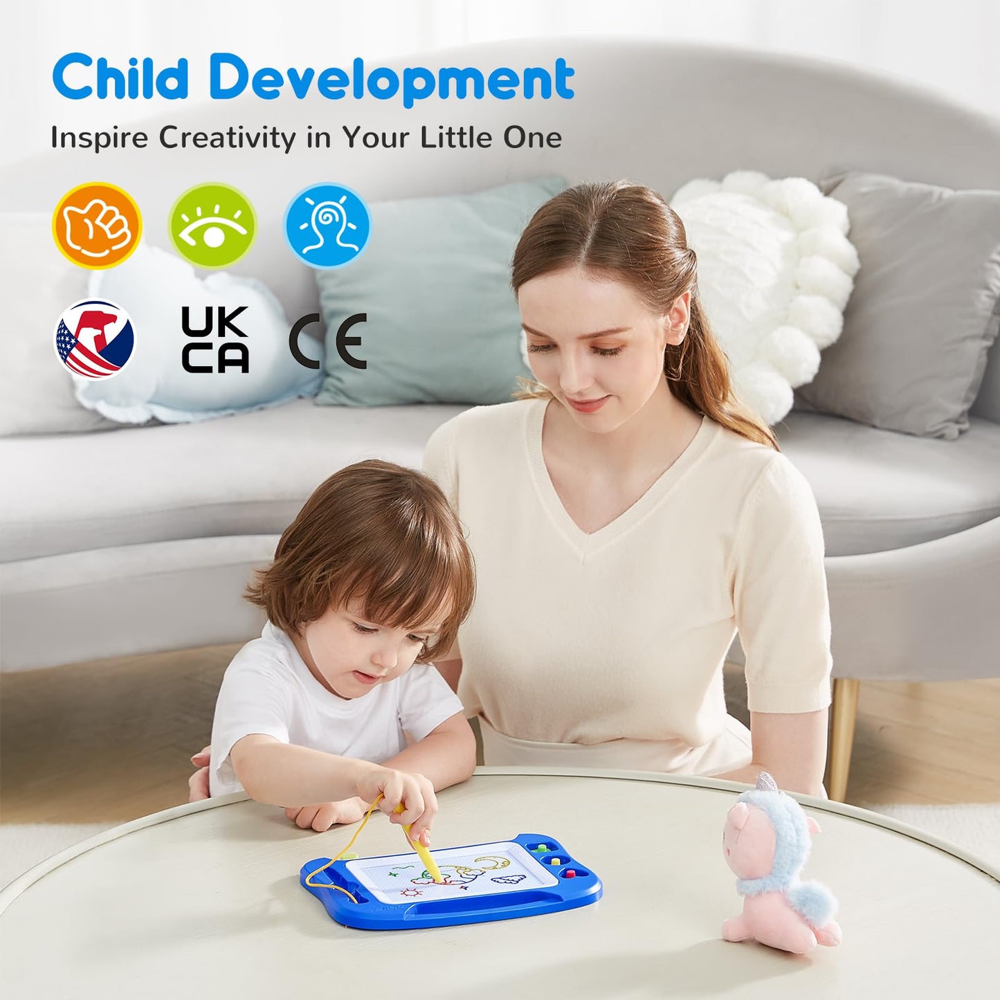 SGILE Magnetic Drawing Board for Kids — 4 Color Zones & 4 Stamps, Portable 9.8 x 7.1 in