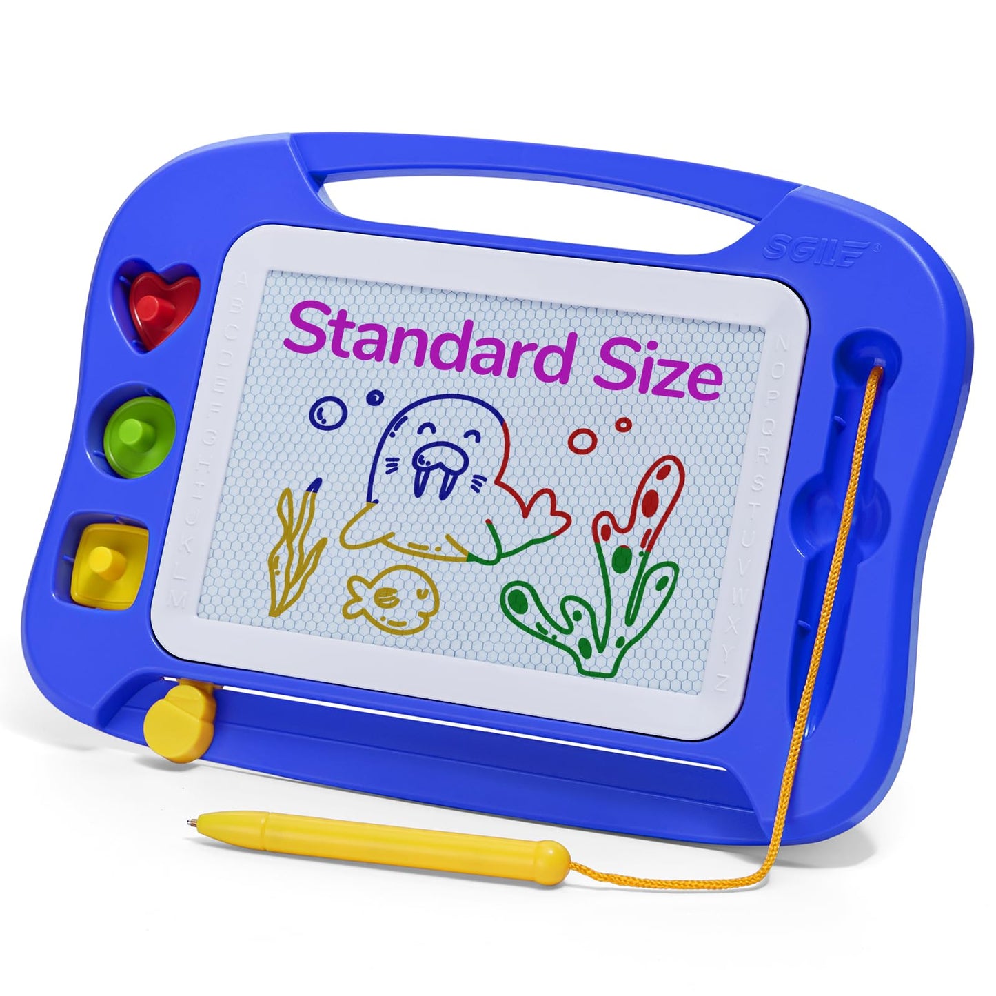 SGILE Magnetic Drawing Board for Kids — 4 Color Zones & 4 Stamps, Portable 9.8 x 7.1 in