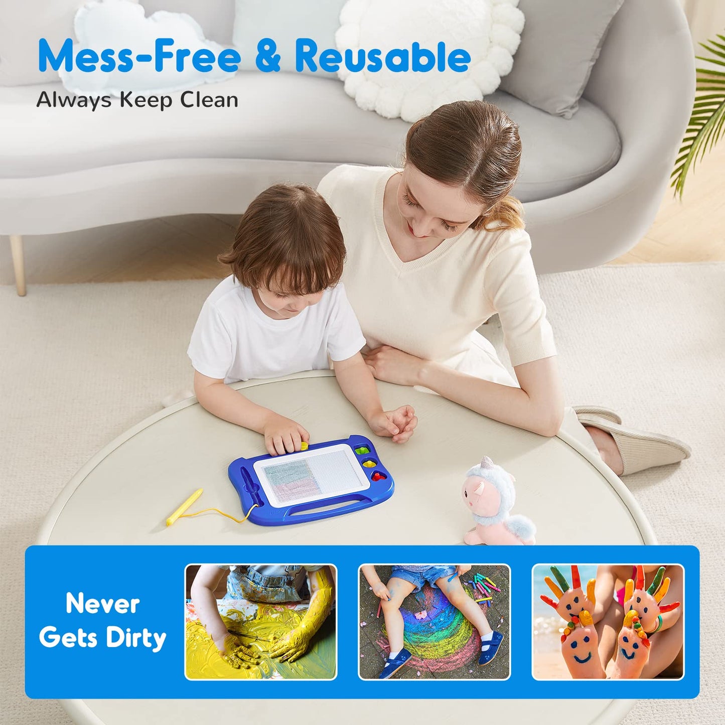 SGILE Magnetic Drawing Board for Kids — 4 Color Zones & 4 Stamps, Portable 9.8 x 7.1 in