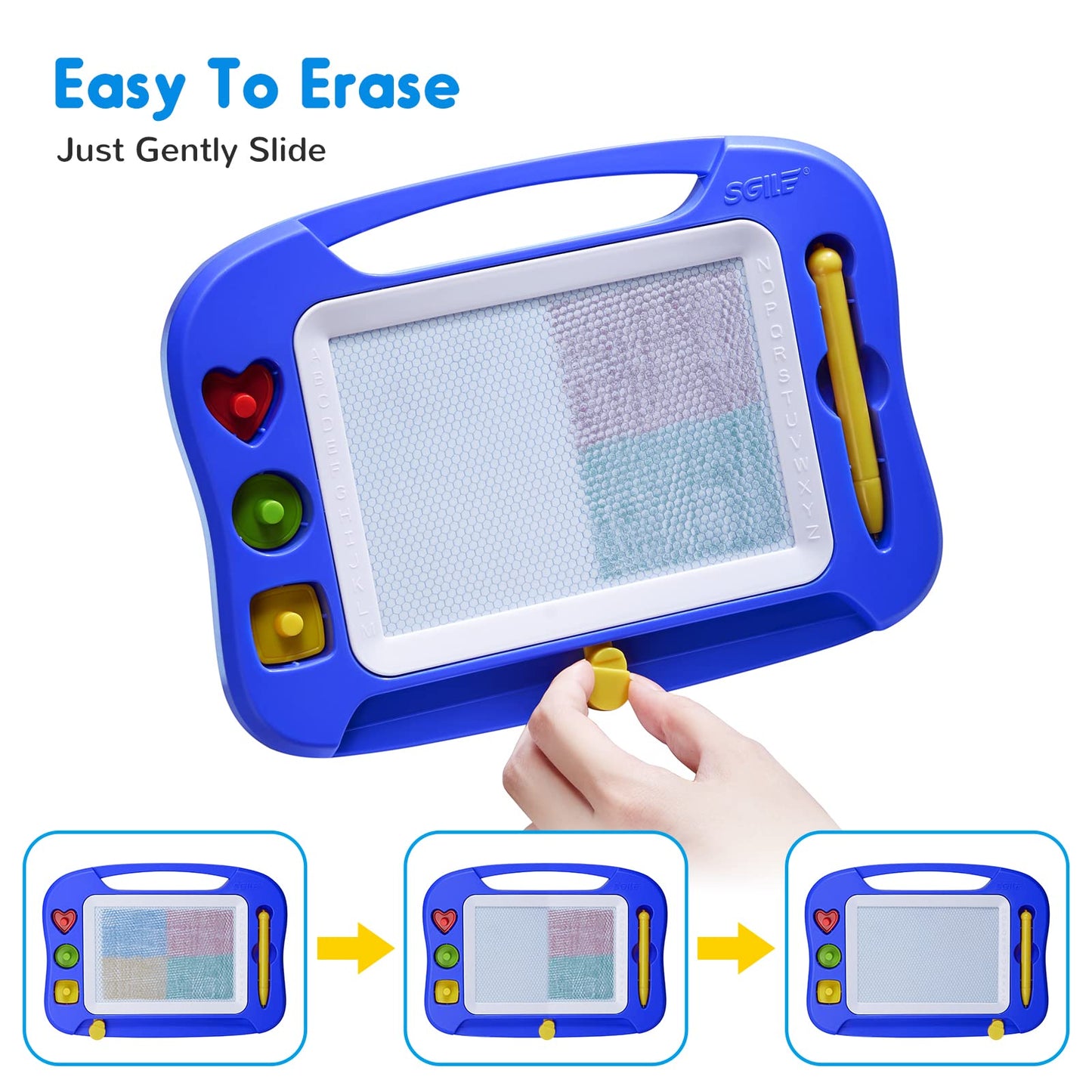 SGILE Magnetic Drawing Board for Kids — 4 Color Zones & 4 Stamps, Portable 9.8 x 7.1 in