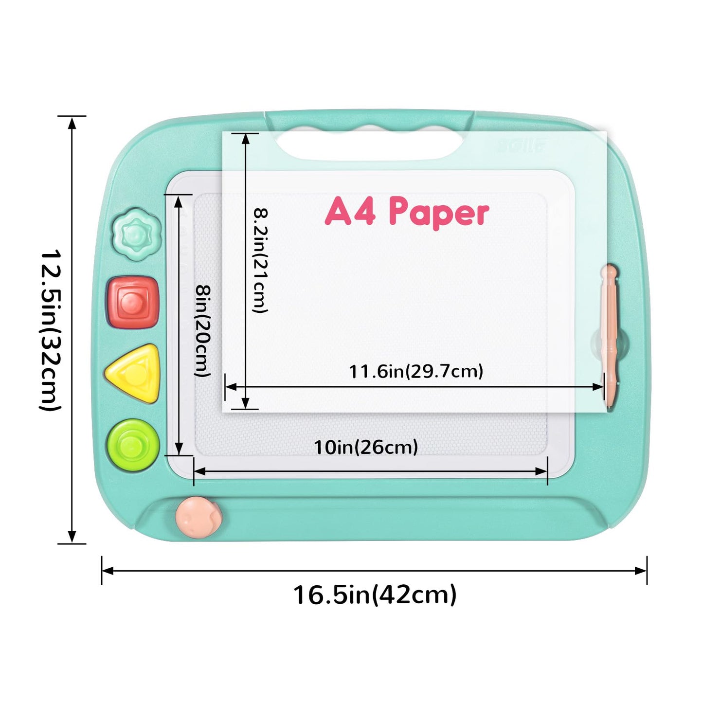 SGILE Large Magnetic Drawing Board for Kids | 16 x 13 in Etch & Sketch Pad with 4 Stamps | Safe, Non-BPA, Green