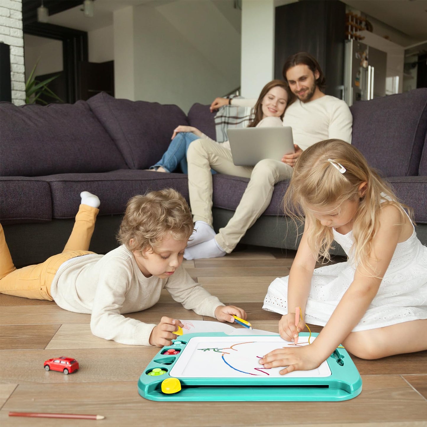 SGILE Large Magnetic Drawing Board for Kids | 16 x 13 in Etch & Sketch Pad with 4 Stamps | Safe, Non-BPA, Green