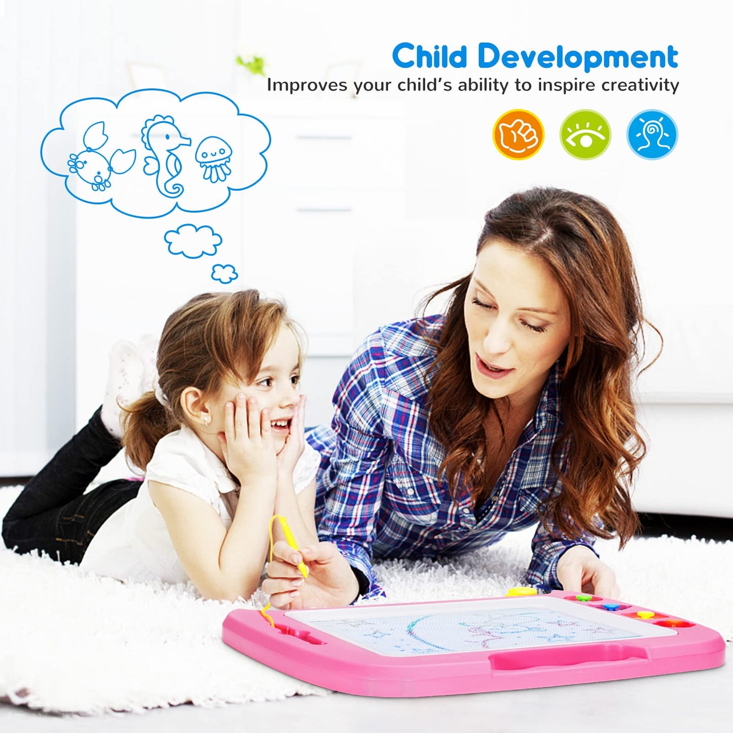 SGILE Large Magnetic Drawing Board for Kids – 16 x 13 in Pink