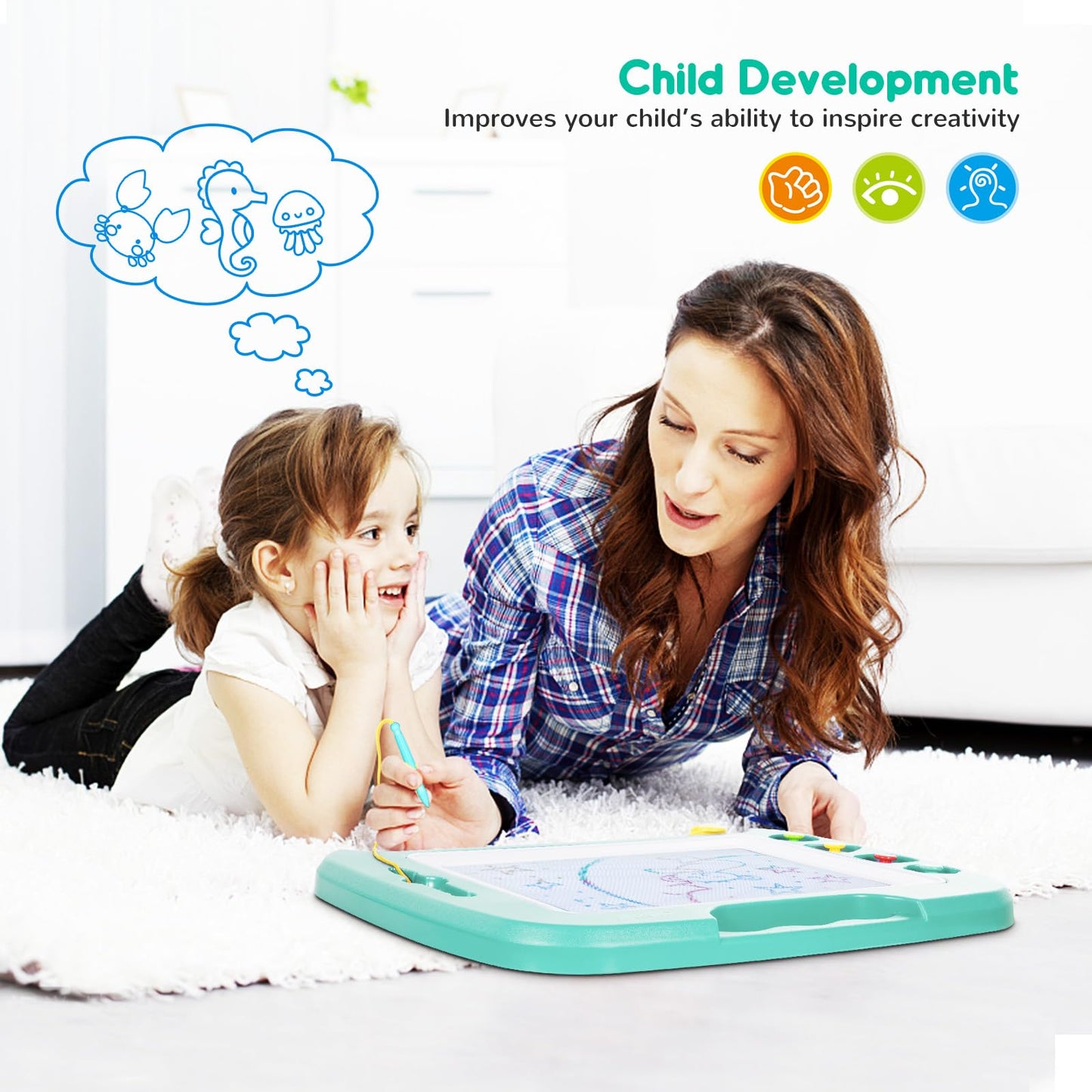SGILE Large Magnetic Drawing Board for Kids | 16 x 13 in Etch & Sketch Pad with 4 Stamps | Safe, Non-BPA, Green