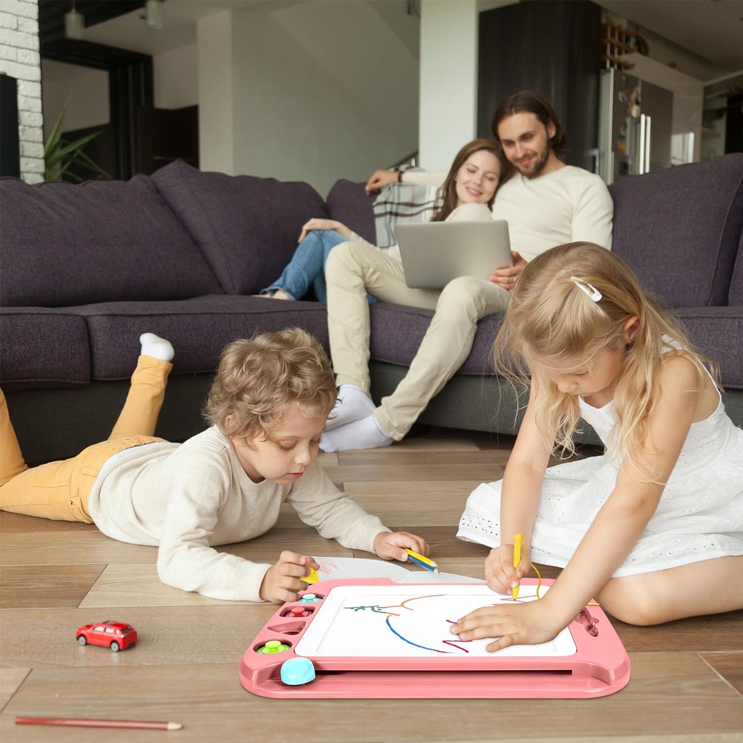 SGILE Large Magnetic Drawing Board for Kids – 16 x 13 in Pink with 4 Stamps