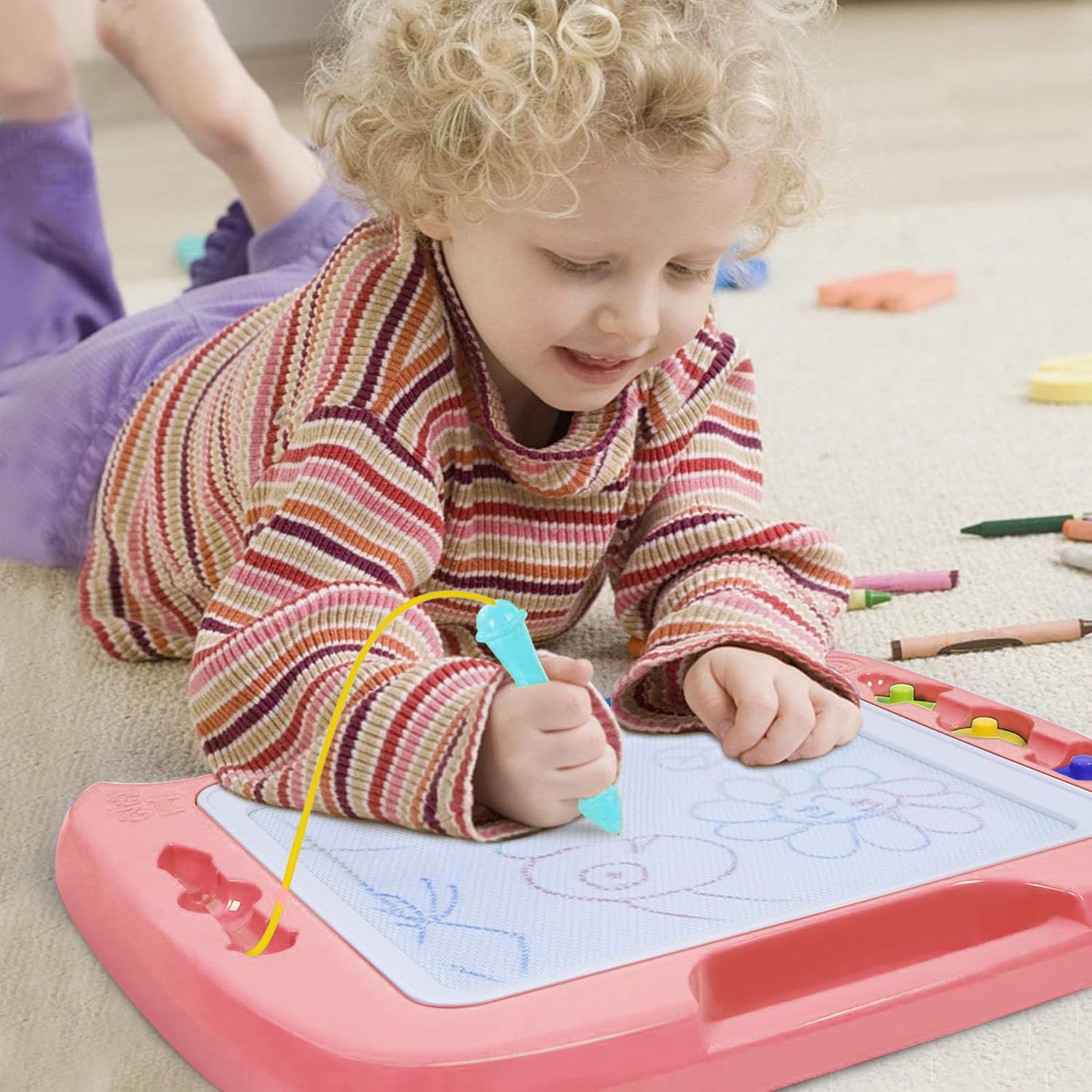 SGILE Large Magnetic Drawing Board for Kids – 16 x 13 in Pink with 4 Stamps