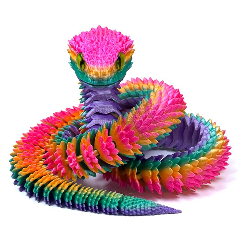 SGYYSG 21-Inch Movable Articulated 3D Printed Snake | Rainbow Educational Toy, Desk Decor & Collectible