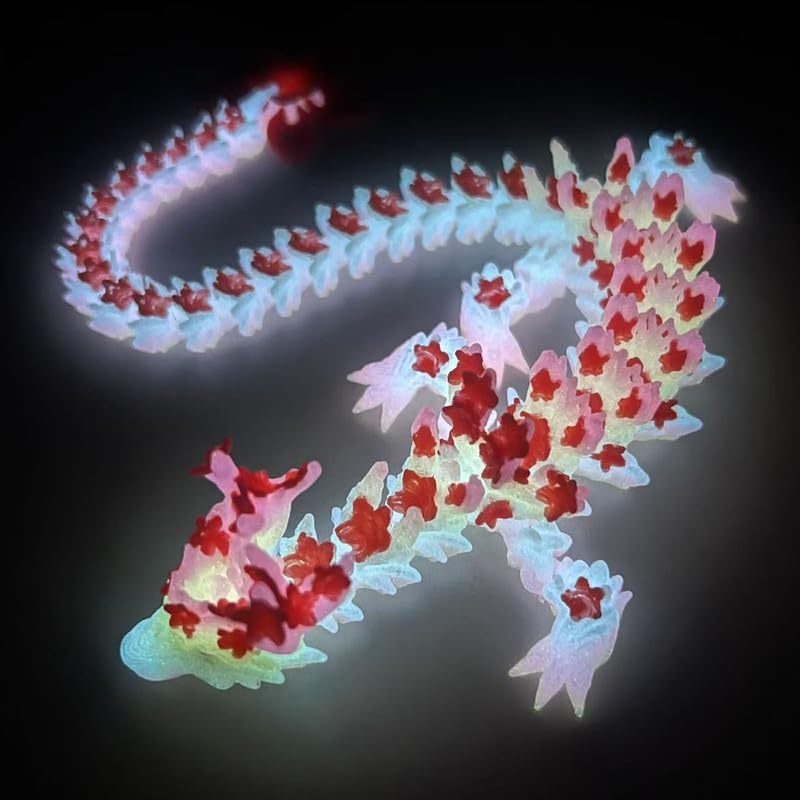 SGYYSG 3D Printed Cherry Blossom Dragon – 12-Inch Articulated Crystal Dragon Noctilucent Red