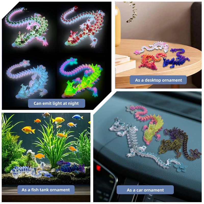SGYYSG 3D Printed Cherry Blossom Dragon – 12-Inch Articulated Crystal Dragon Noctilucent Red