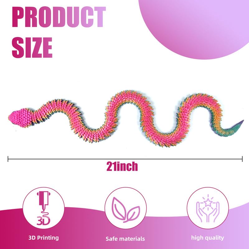 SGYYSG 21-Inch Movable Articulated 3D Printed Snake | Rainbow Educational Toy, Desk Decor & Collectible