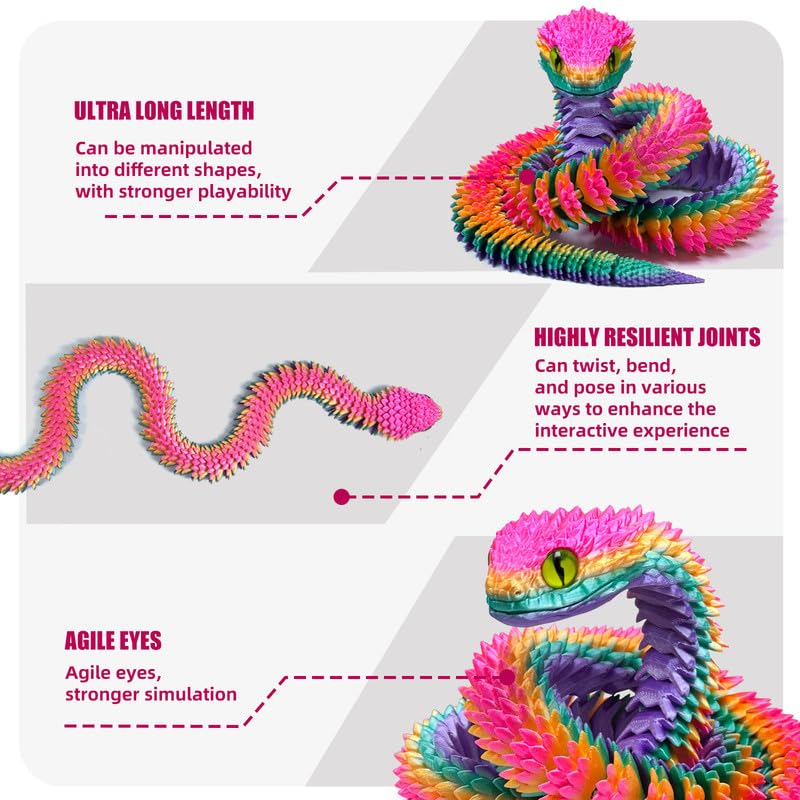 SGYYSG 21-Inch Movable Articulated 3D Printed Snake | Rainbow Educational Toy, Desk Decor & Collectible