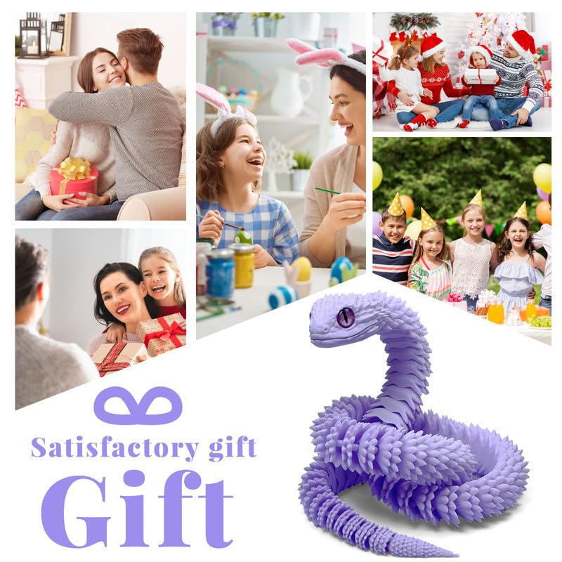 SGYYSG 3D Printed Snake - 24-Inch Movable Articulated Animal for Education and Decor (Purple)