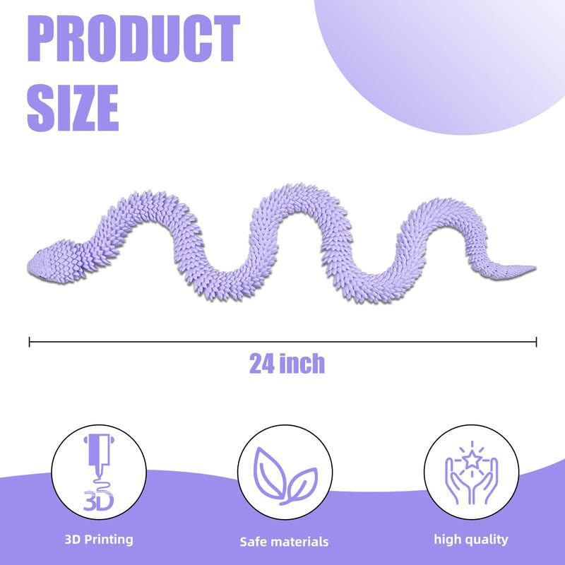 SGYYSG 3D Printed Snake - 24-Inch Movable Articulated Animal for Education and Decor (Purple)