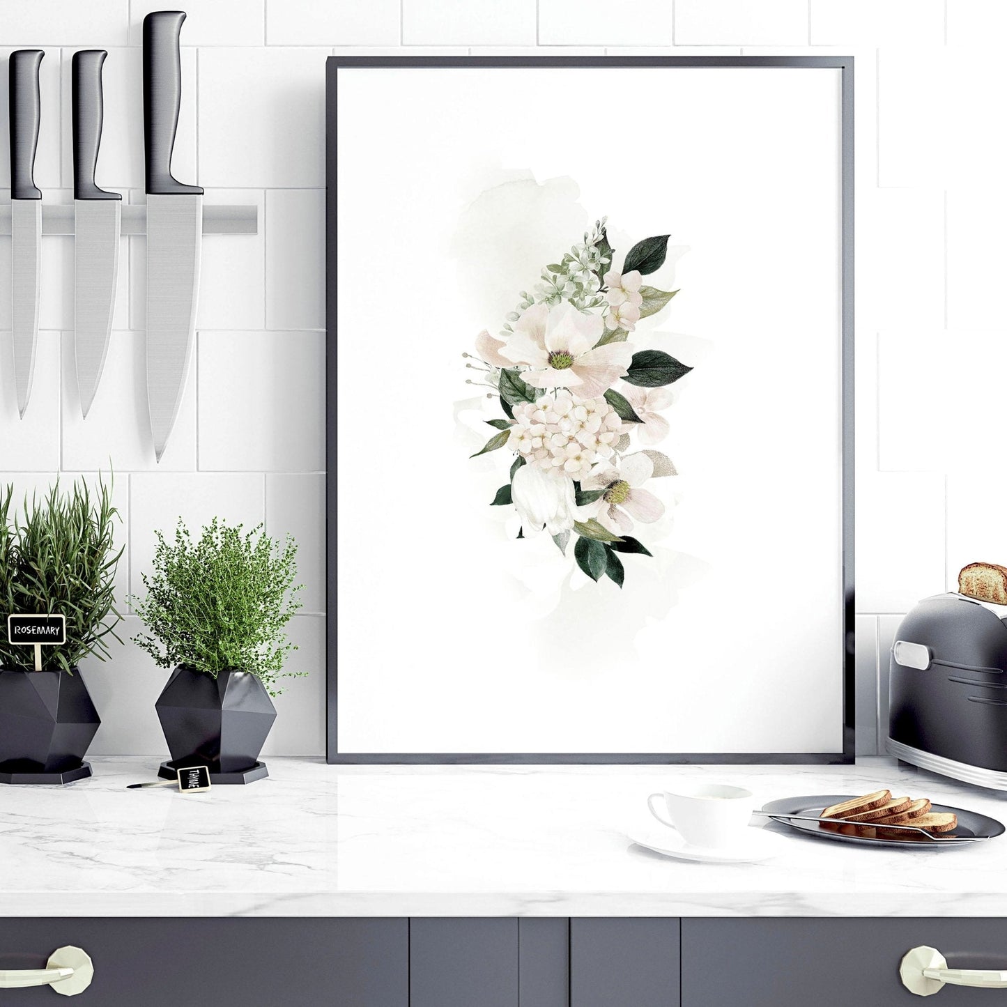 Kitchen prints set of 3 | set of 3 Shabby Chic Floral art prints
