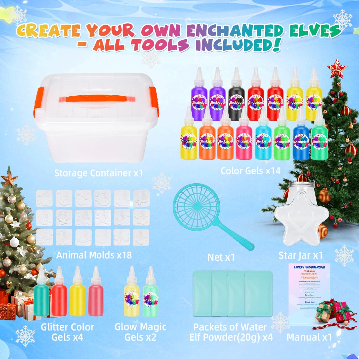 Shabebe Magic Water Elf Kit – 20 Gels, 18 Molds, Glow & Create