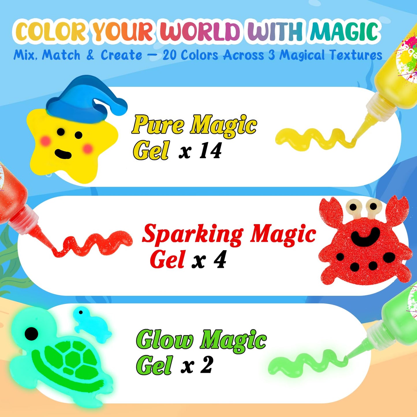 Shabebe Magic Water Elf Kit – 20 Gels, 18 Molds, Glow & Create
