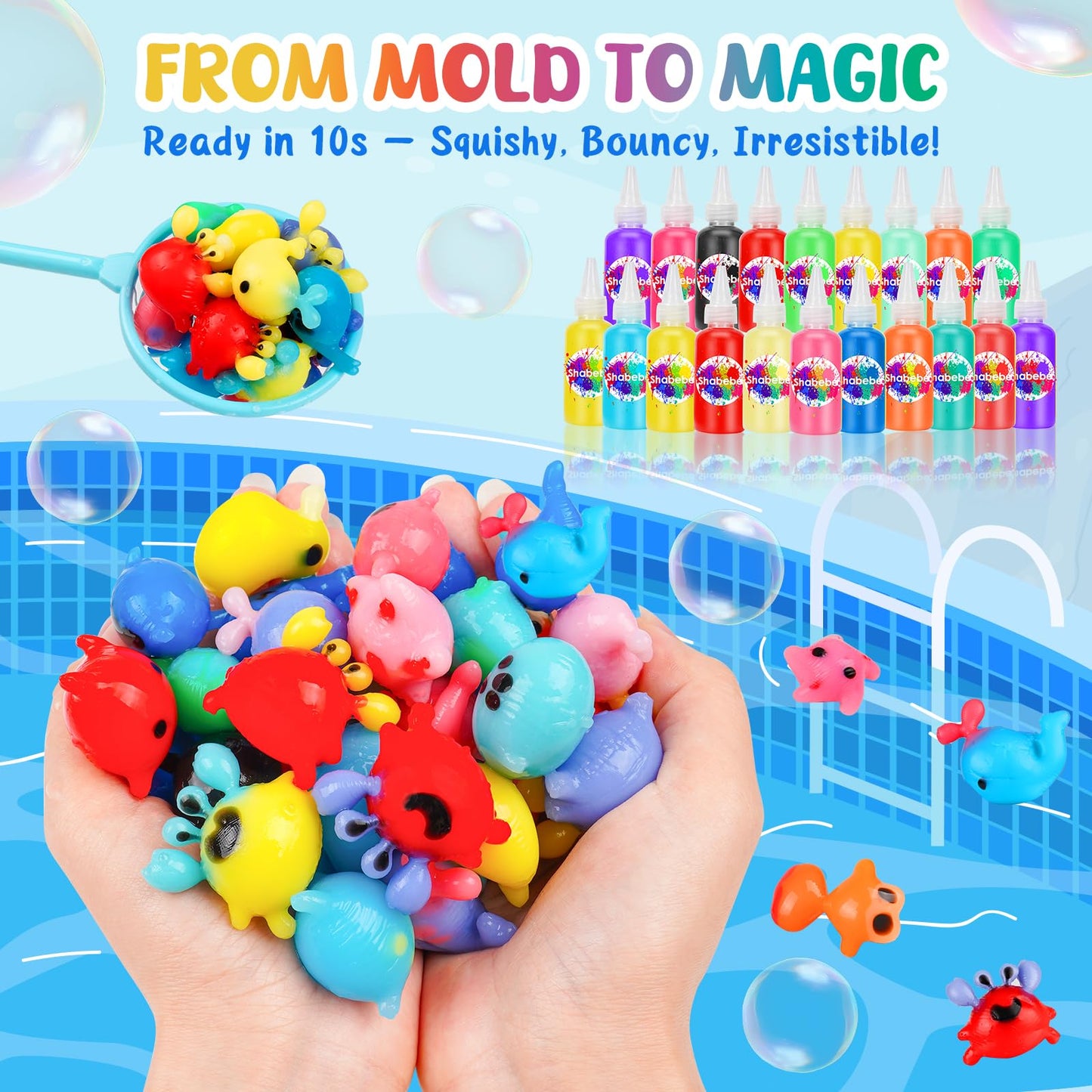 Shabebe Magic Water Elf Kit – 20 Gels, 18 Molds, Glow & Create