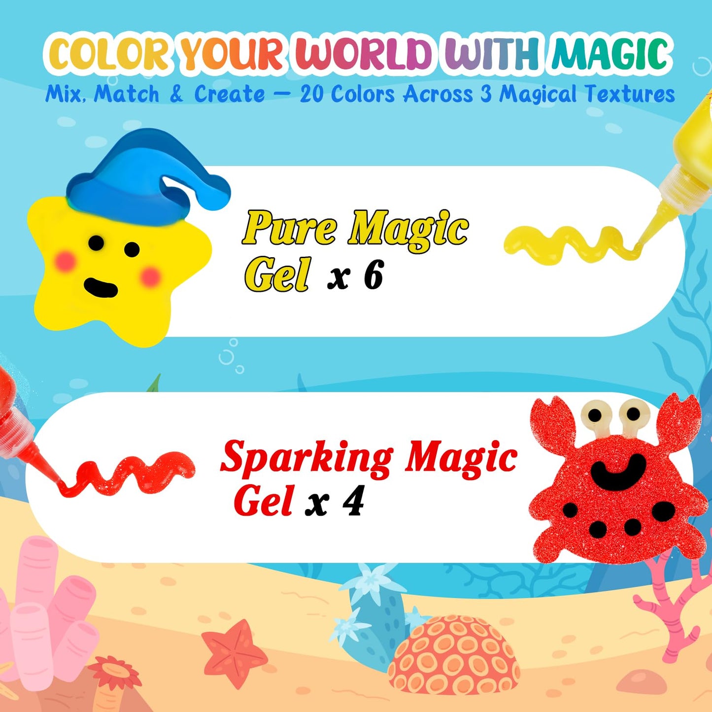 Shabebe Magic Water Elf Toy Kit – 10 Gels, 8 Sea Creature Molds, DIY Aqua Fairy Crafts for Kids 3+