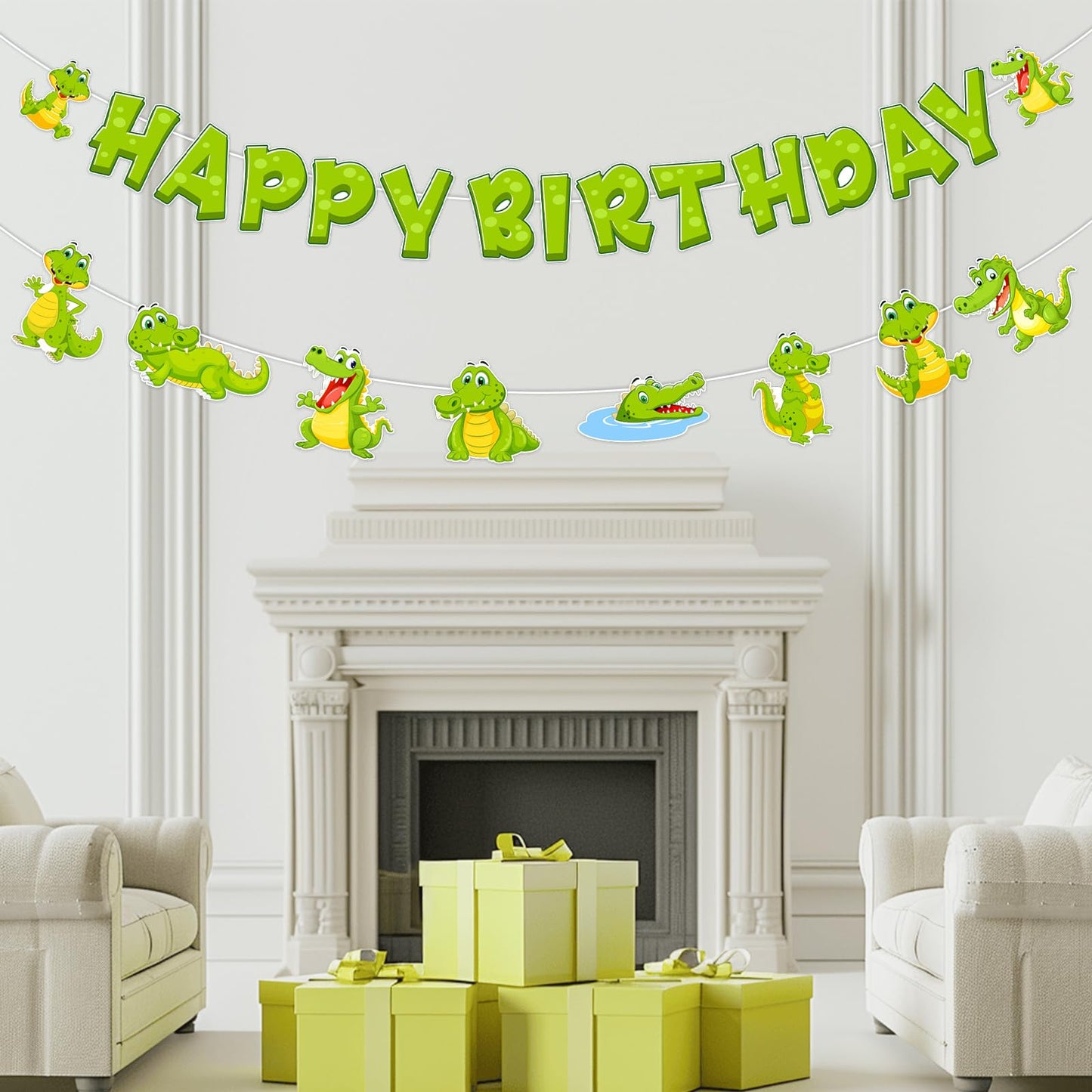 SHADOAMP Alligator Party Decorations – Crocodile Birthday Banner & Garland for Jungle Safari Theme