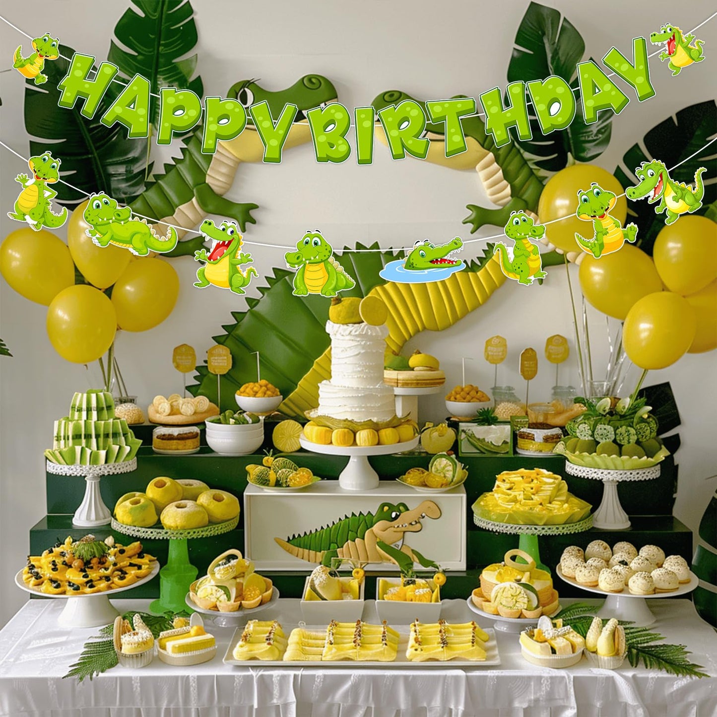 SHADOAMP Alligator Party Decorations – Crocodile Birthday Banner & Garland for Jungle Safari Theme