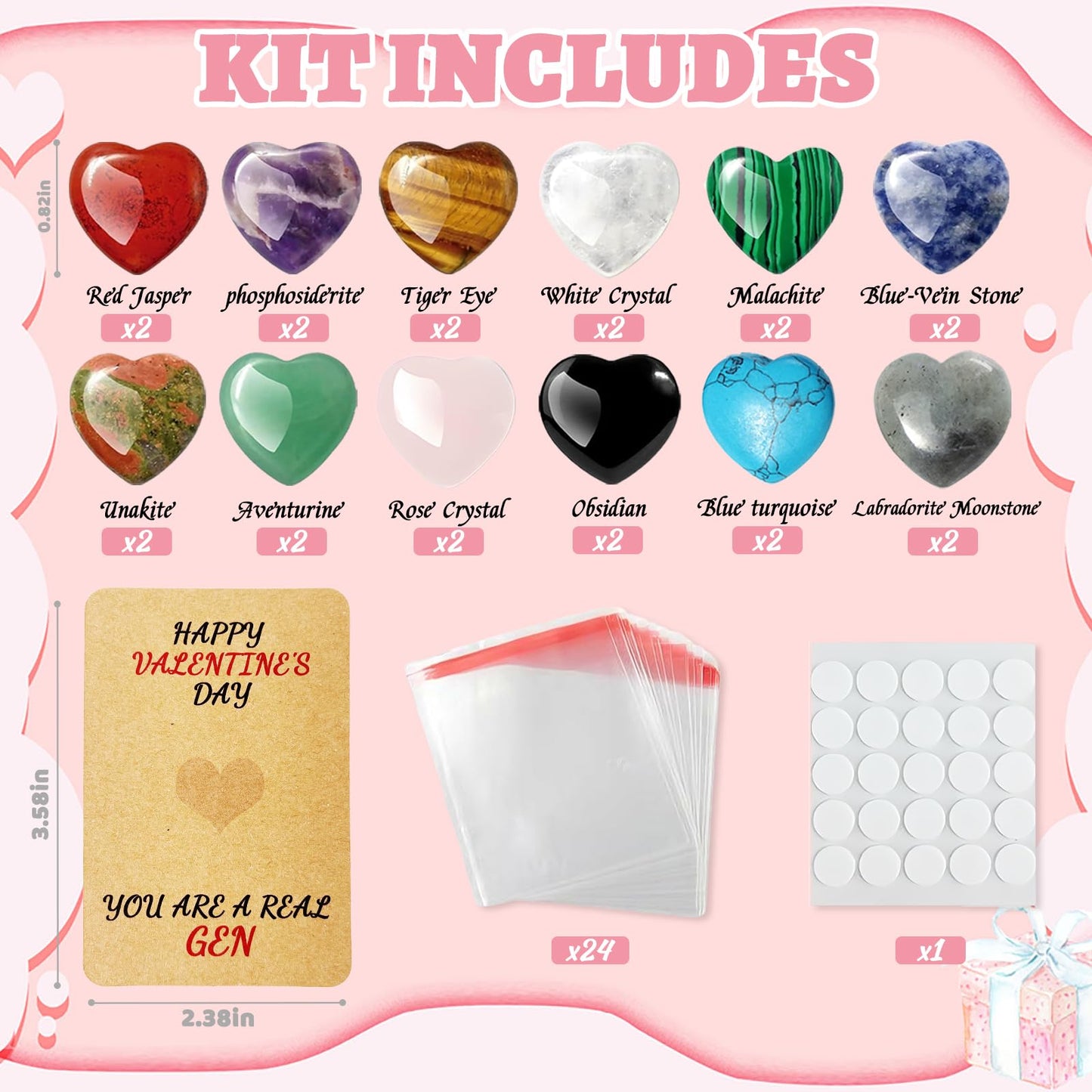ShallOnly 24 Heart Crystal Valentines Gifts for Kids — 0.78in Classroom Exchange