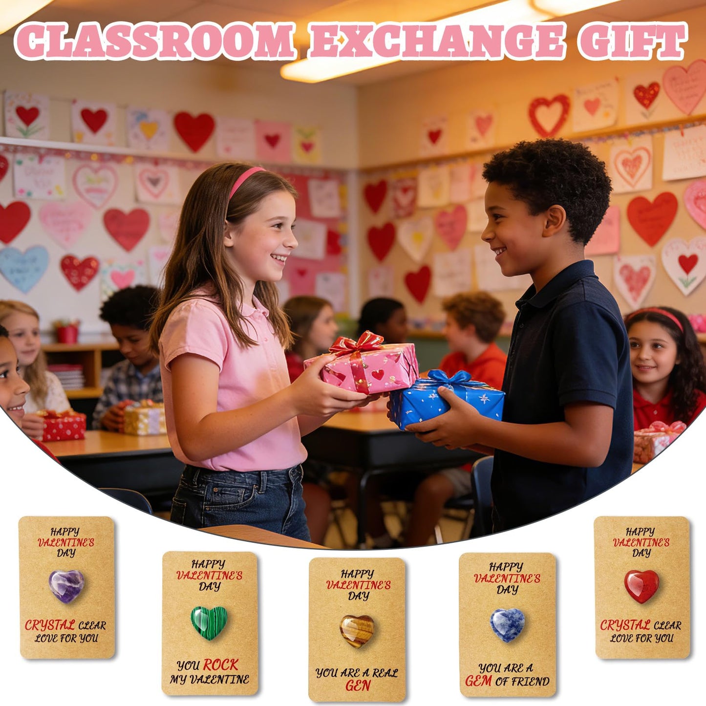 ShallOnly 24 Heart Crystal Valentines Gifts for Kids — 0.78in Classroom Exchange