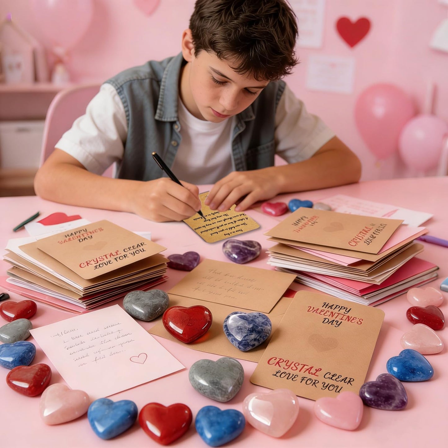 ShallOnly 24 Heart Crystal Valentines Gifts for Kids — 0.78in Classroom Exchange