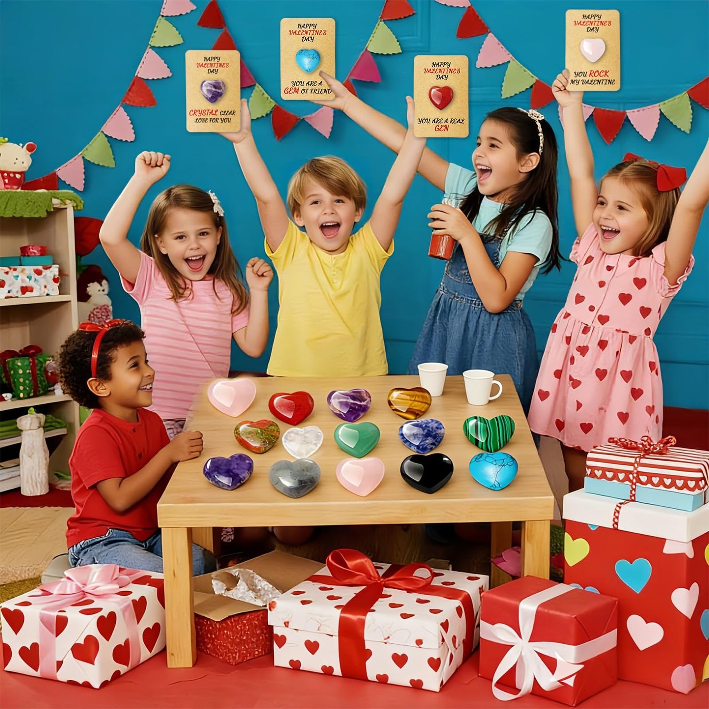 ShallOnly 24 Heart Crystal Valentines Gifts for Kids — 0.78in Classroom Exchange