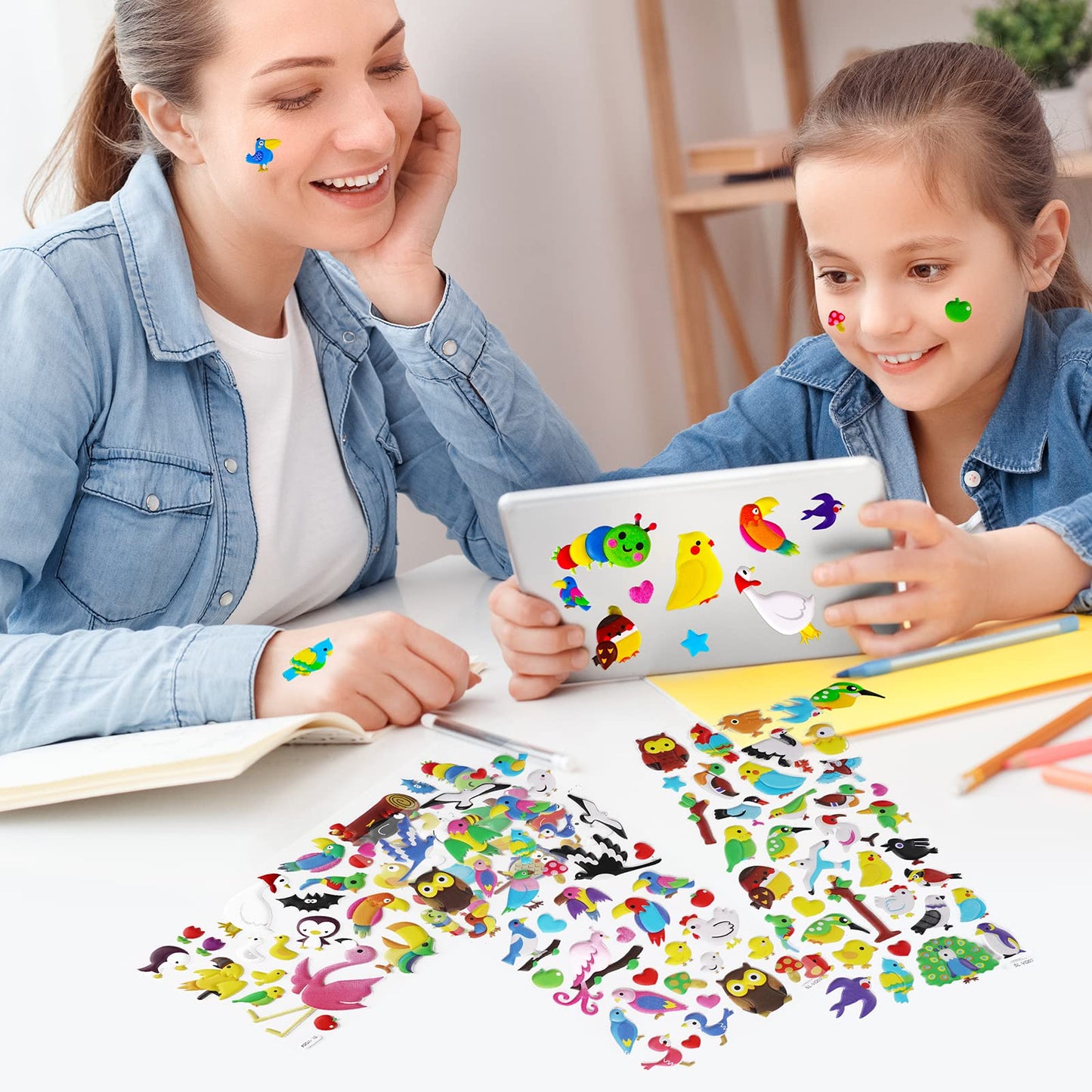 SHANGRLA 3D Puffy Bird Stickers – 4 Pack, Self-Adhesive Foam for Kids’ Crafts, Scrapbooking, Laptop & Decor