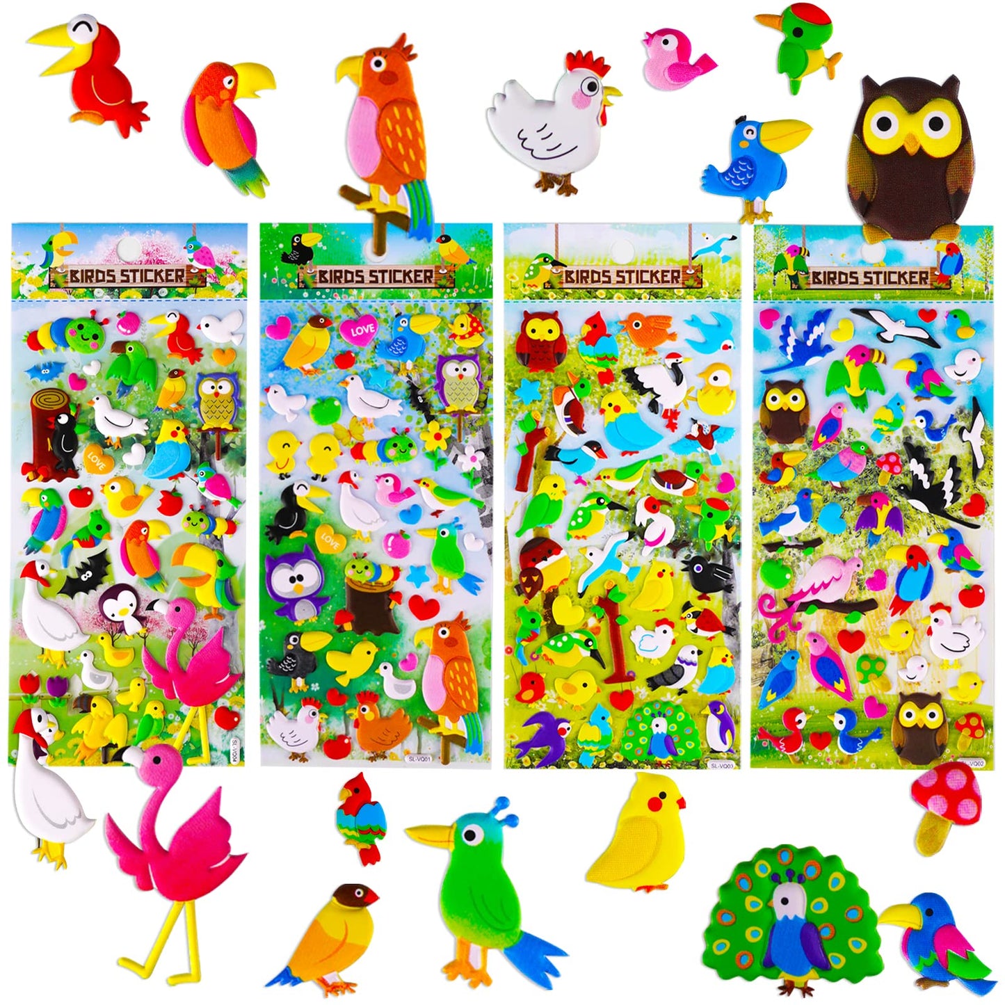 SHANGRLA 3D Puffy Bird Stickers – 4 Pack, Self-Adhesive Foam for Kids’ Crafts, Scrapbooking, Laptop & Decor