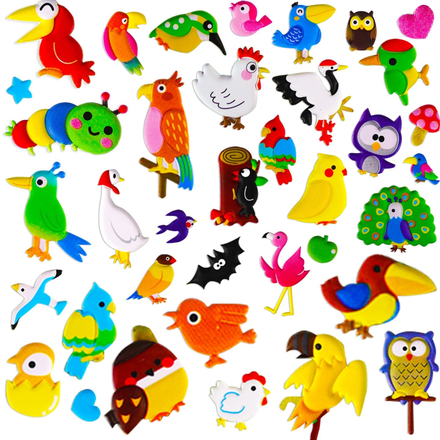 SHANGRLA 3D Puffy Bird Stickers – 4 Pack, Self-Adhesive Foam for Kids’ Crafts, Scrapbooking, Laptop & Decor