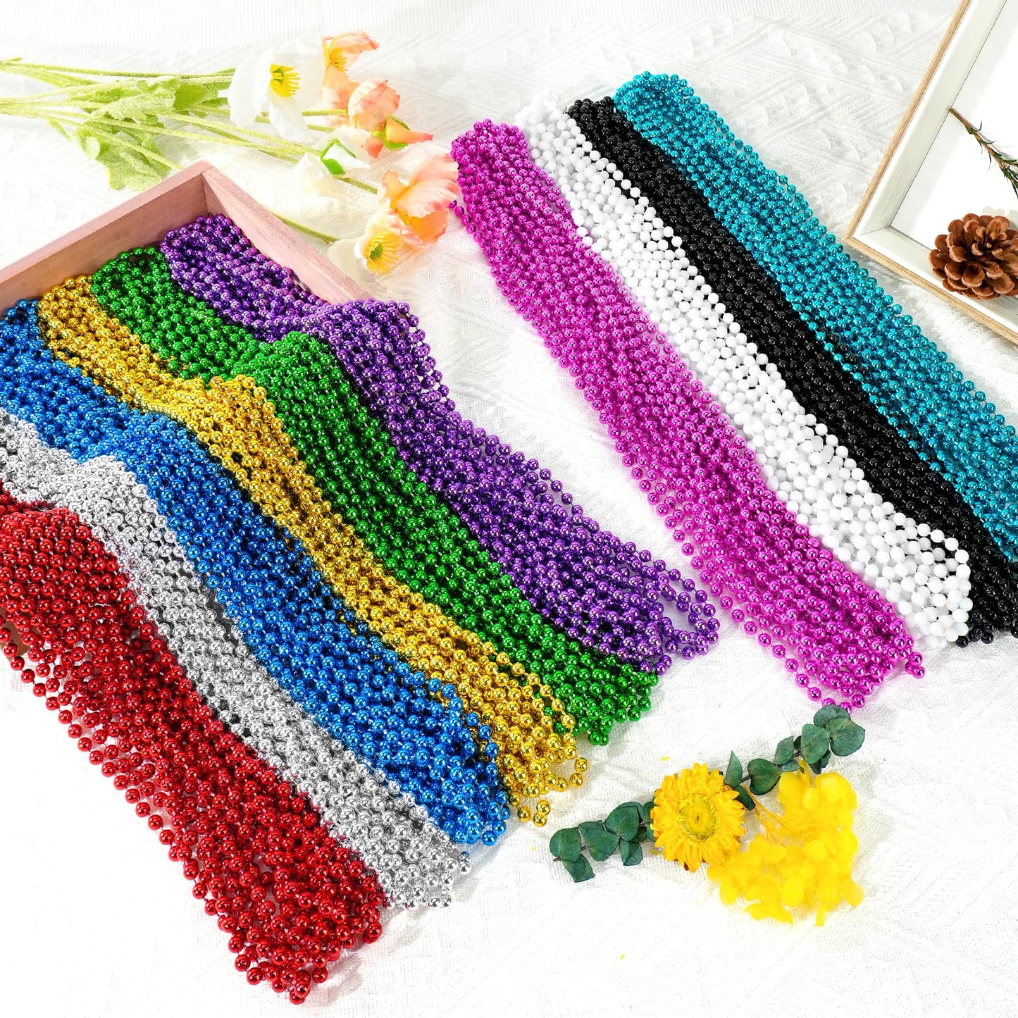 SHAOQINLIN 144 PCS Mardi Gras Beads Necklaces – 33-inch Colorful Party Beads in 12 Colors