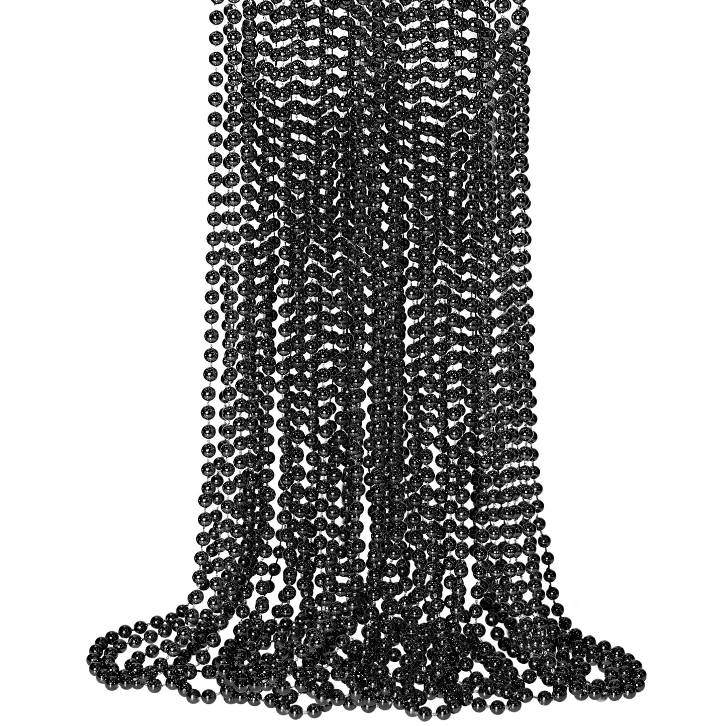 SHAOQINLIN 12-Pc Black Bead Necklace Set – 33-Inch Mardi Gras Beads for Party Favors
