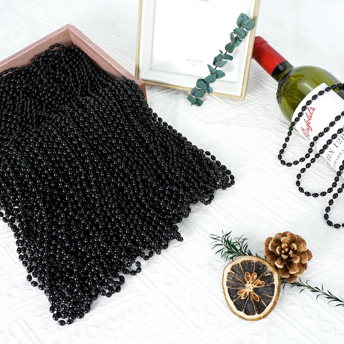SHAOQINLIN 100 Pcs Black Bead Necklace – 30.5 inch Oval Beads for Mardi Gras, Halloween & Party Favors