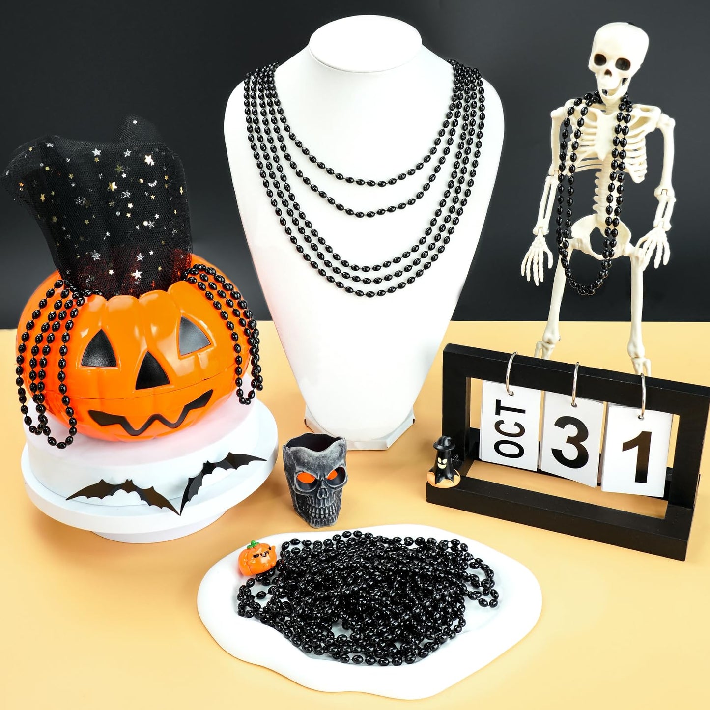 SHAOQINLIN 100 Pcs Black Bead Necklace – 30.5 inch Oval Beads for Mardi Gras, Halloween & Party Favors