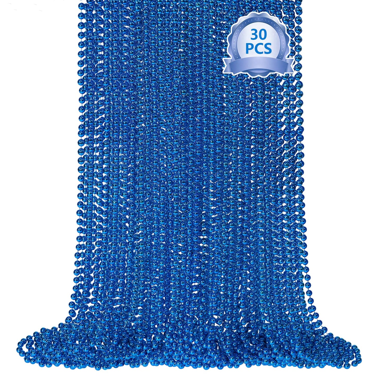 SHAOQINLIN 30 PCS Blue Bead Necklace Set | Mardi Gras & Patriotic Beads, 33in