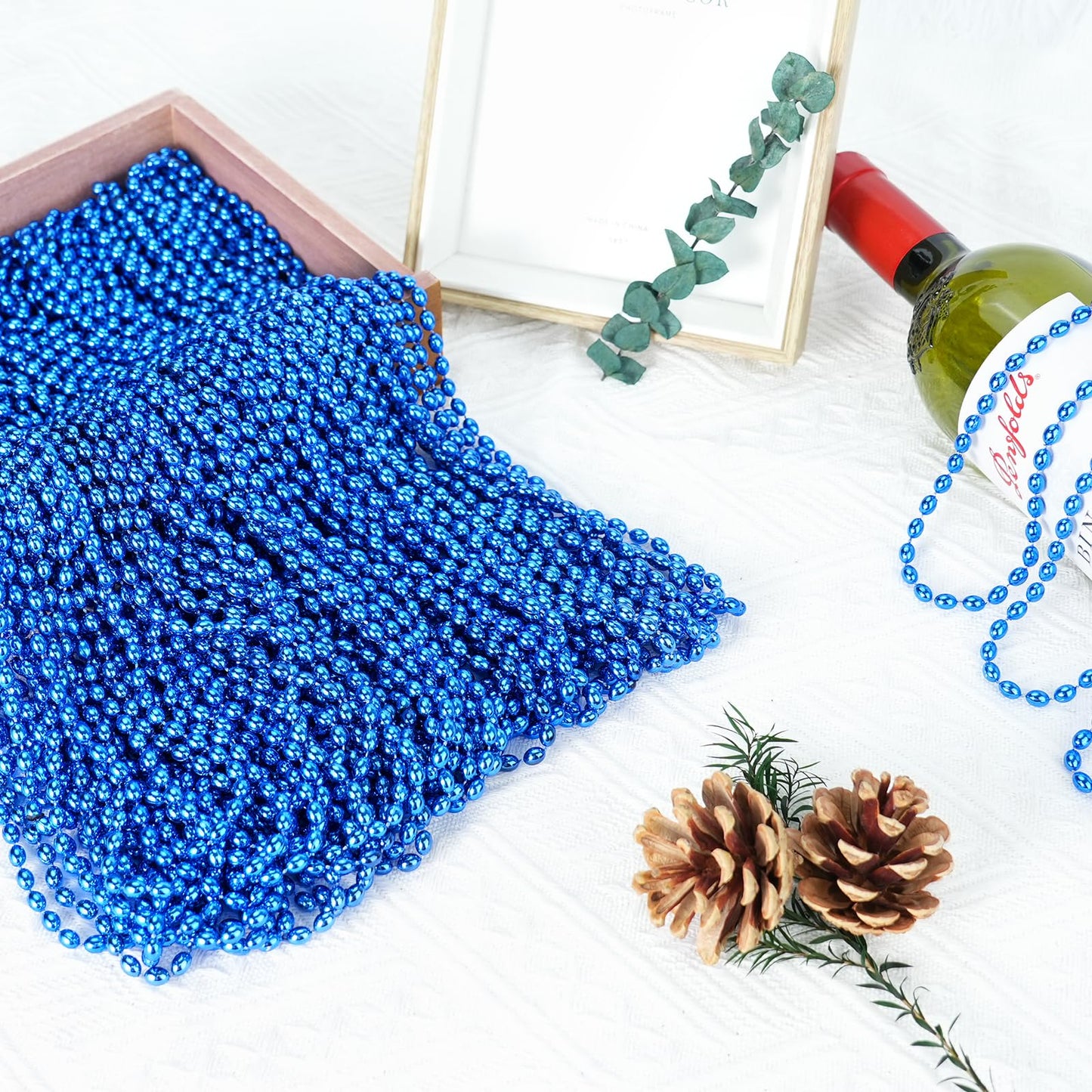 SHAOQINLIN 100 PCS Blue Bead Necklace Set – Oval Beads, 30.5-Inch Parade Throws for Mardi Gras, 4th of July & Christmas