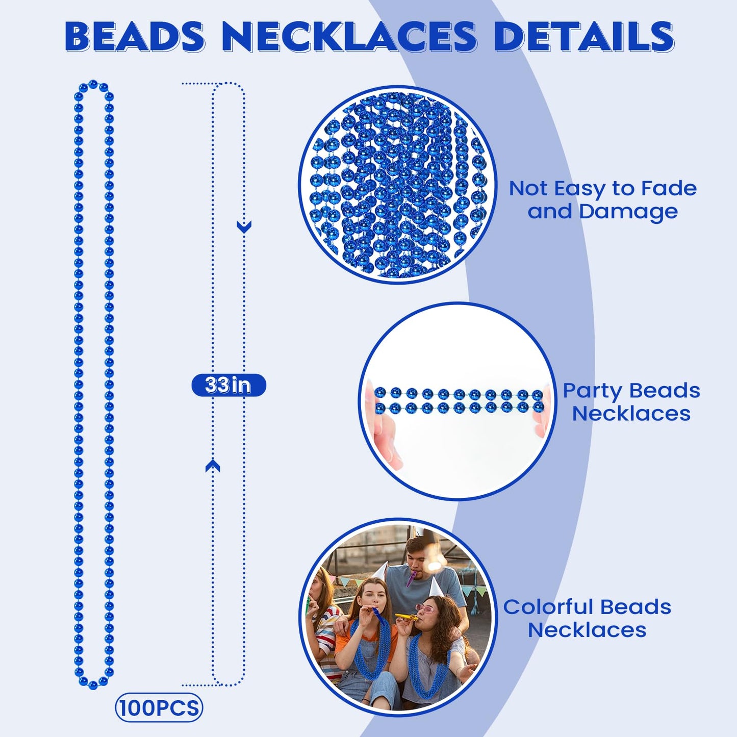 SHAOQINLIN 100 Pcs Blue Bead Necklace – Mardi Gras Beads, 33-inch Parade Throw Accessories
