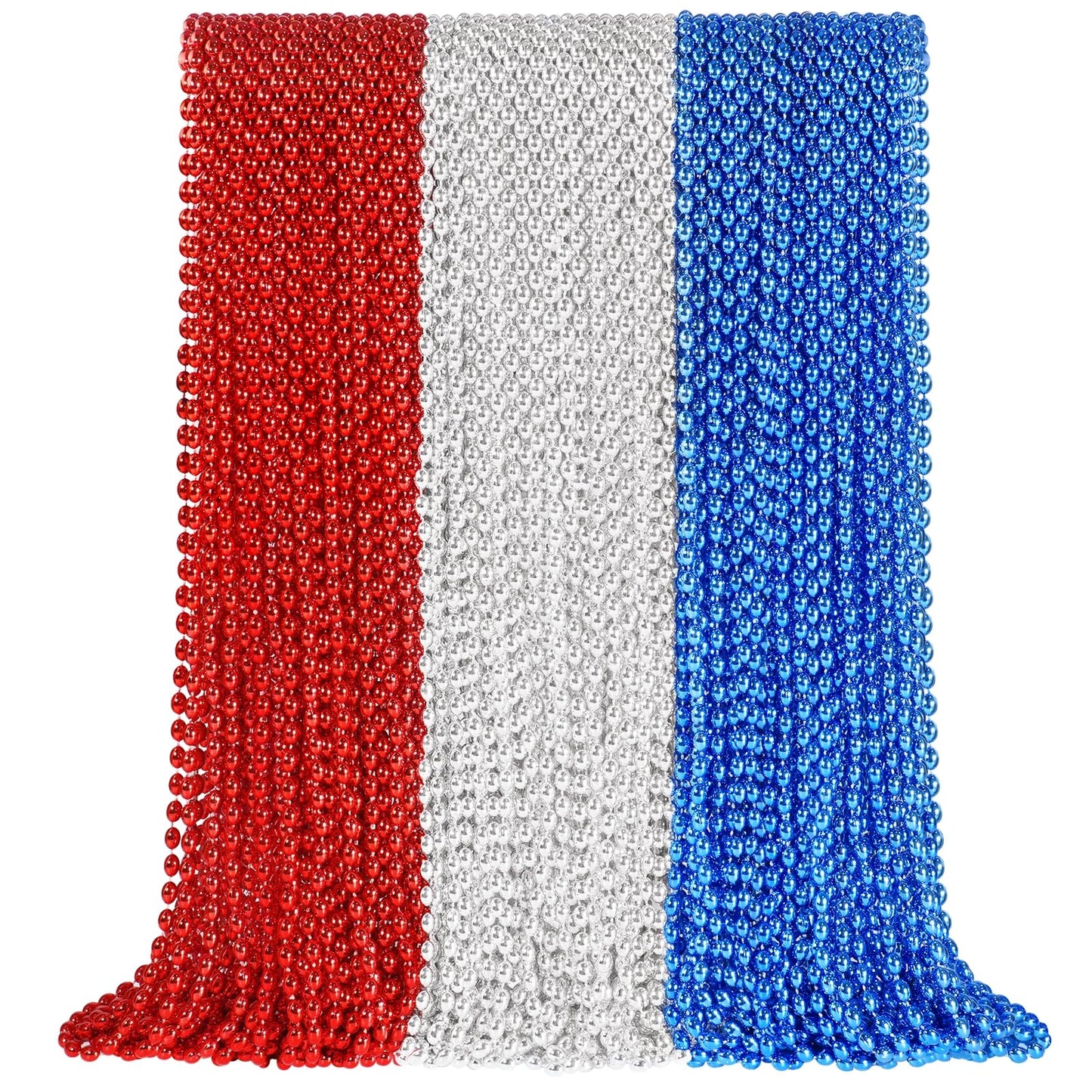 SHAOQINLIN 100 PCS Patriotic Bead Necklaces – 30.5-Inch Red Blue Silver Oval Beads