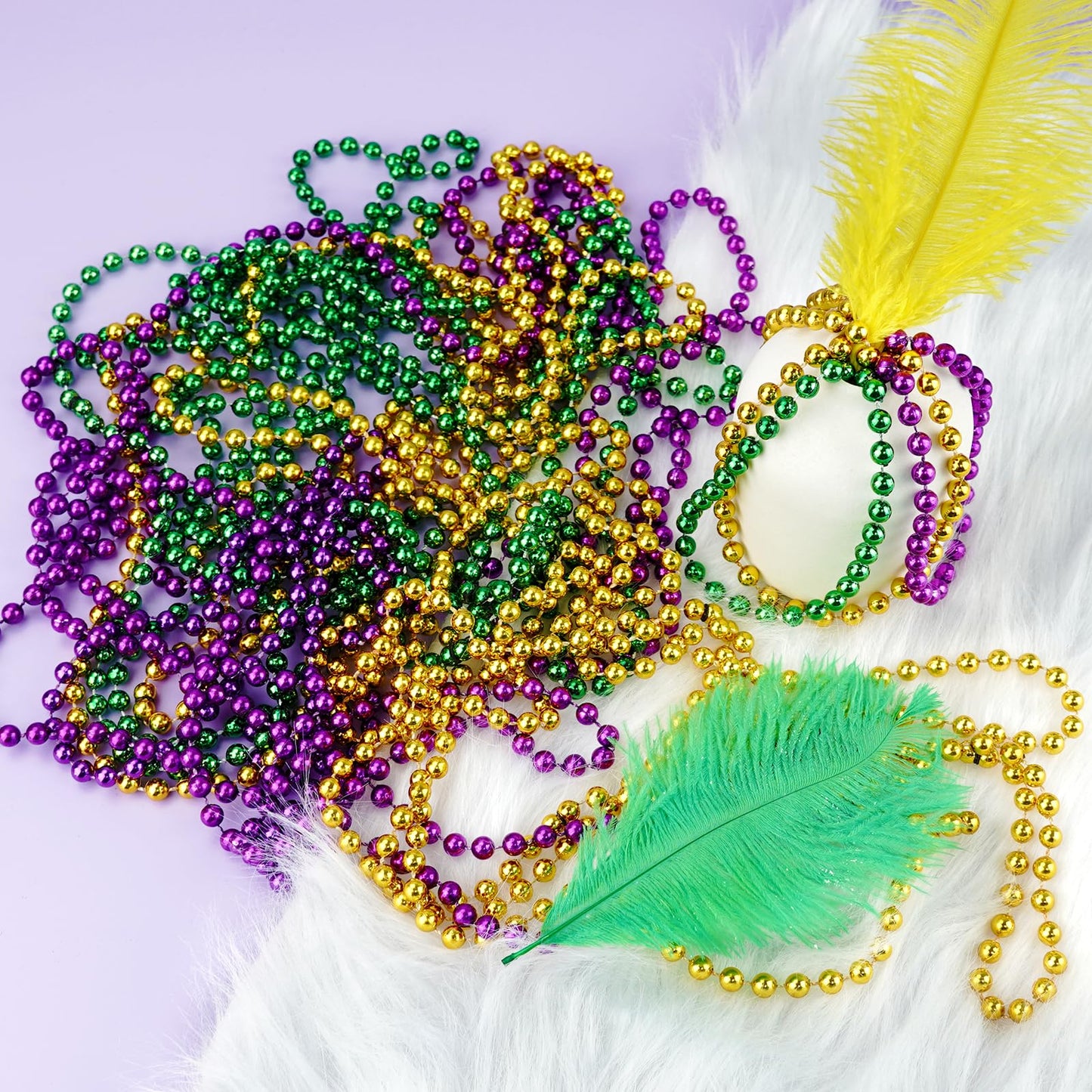 SHAOQINLIN 12 Pcs Mardi Gras Beads – 33in Gold Green Purple Necklaces for Parade Throws