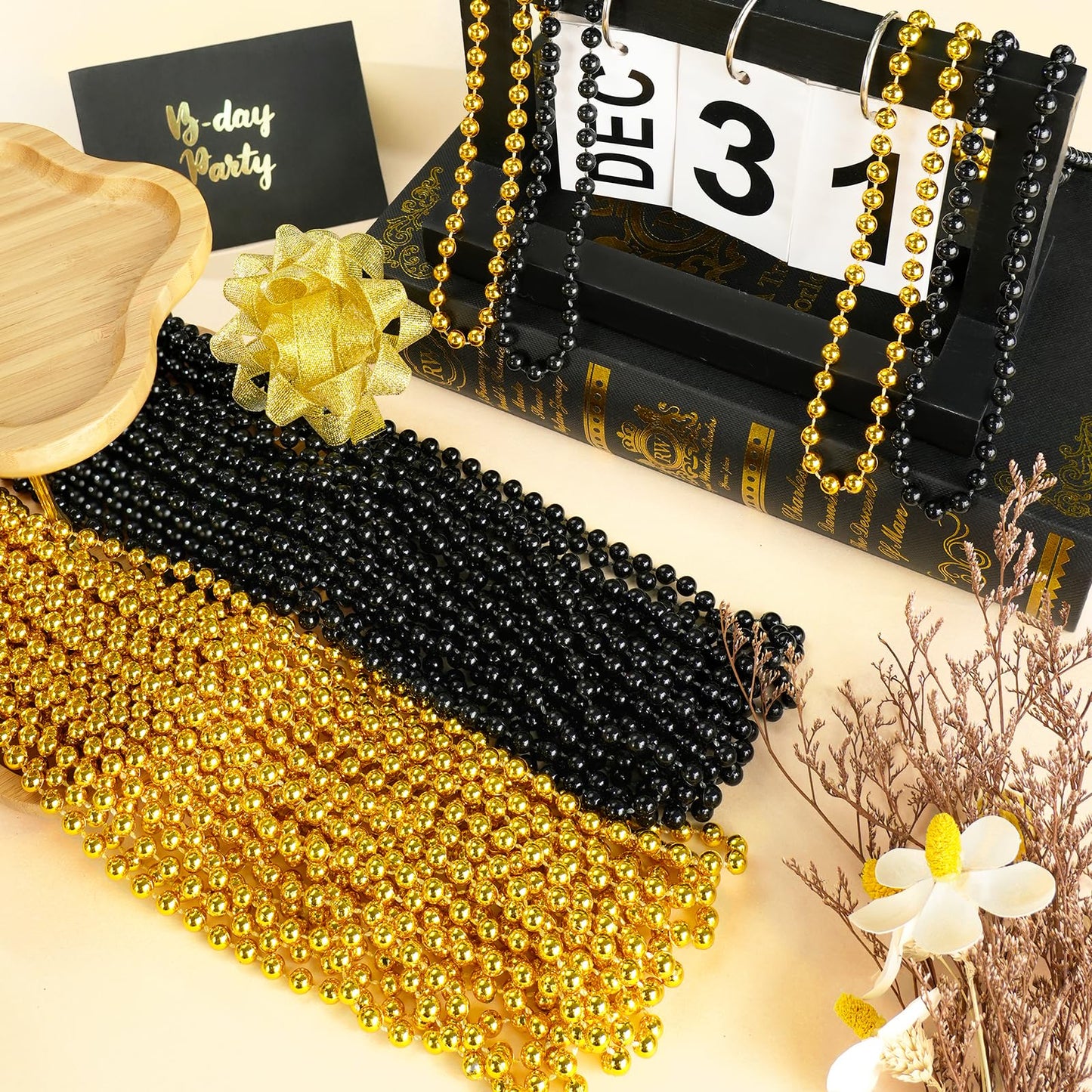 SHAOQINLIN 30 PCS Gold & Black New Year Necklaces – 33 Inch Beads for Festive Parties