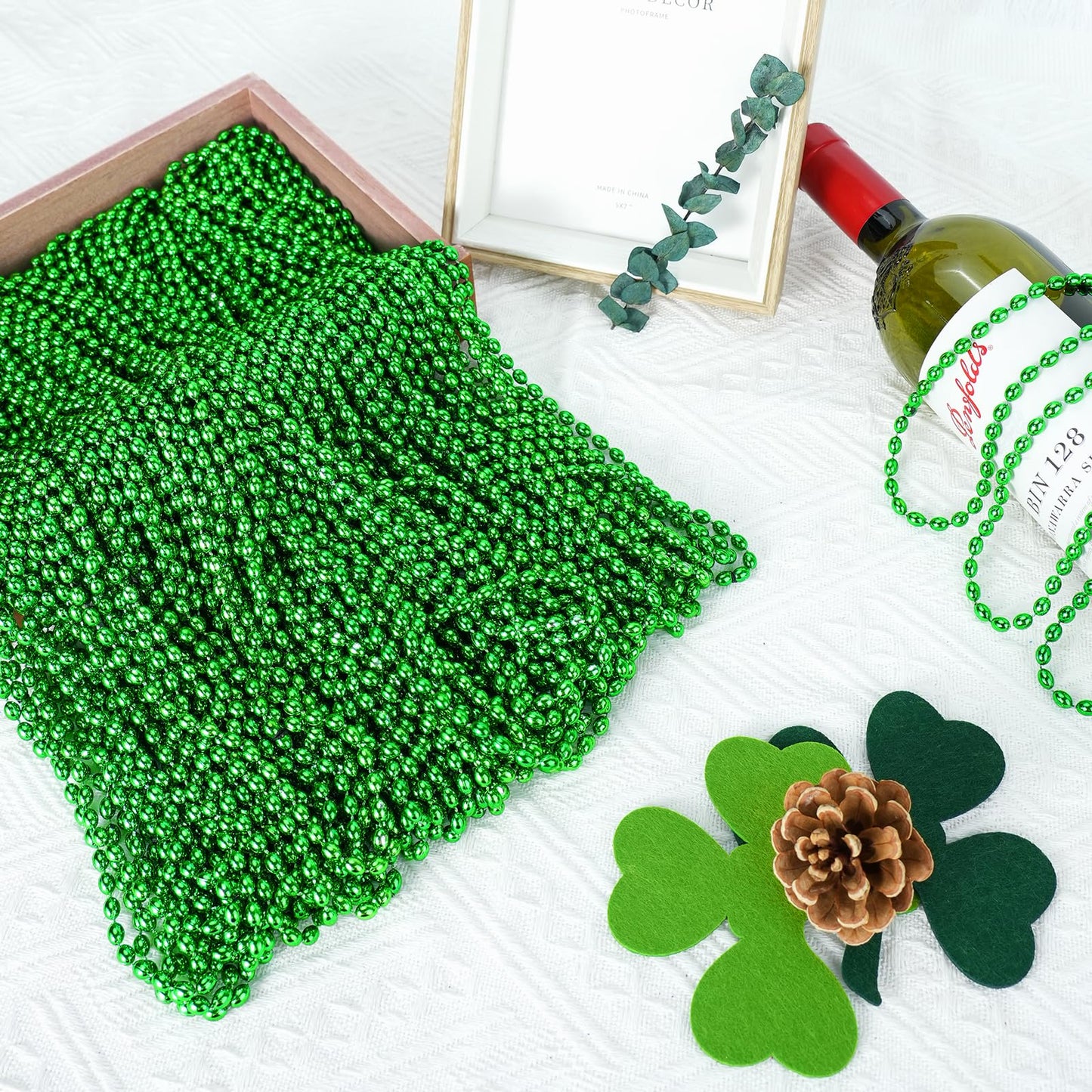 SHAOQINLIN 100 Pcs Green Oval Beads Necklace for St. Patrick's Day & Mardi Gras - 30.5 Inch Long